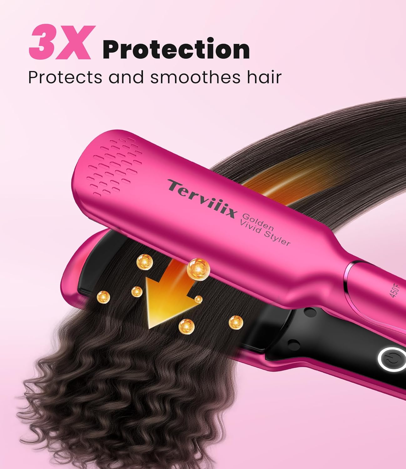Detalle de Terviiix Flat Iron Hair Straightener – 1-3/4 Inch Wide Plate, Ceramic & Tourmaline for Salon-Grade, One-Swipe Results