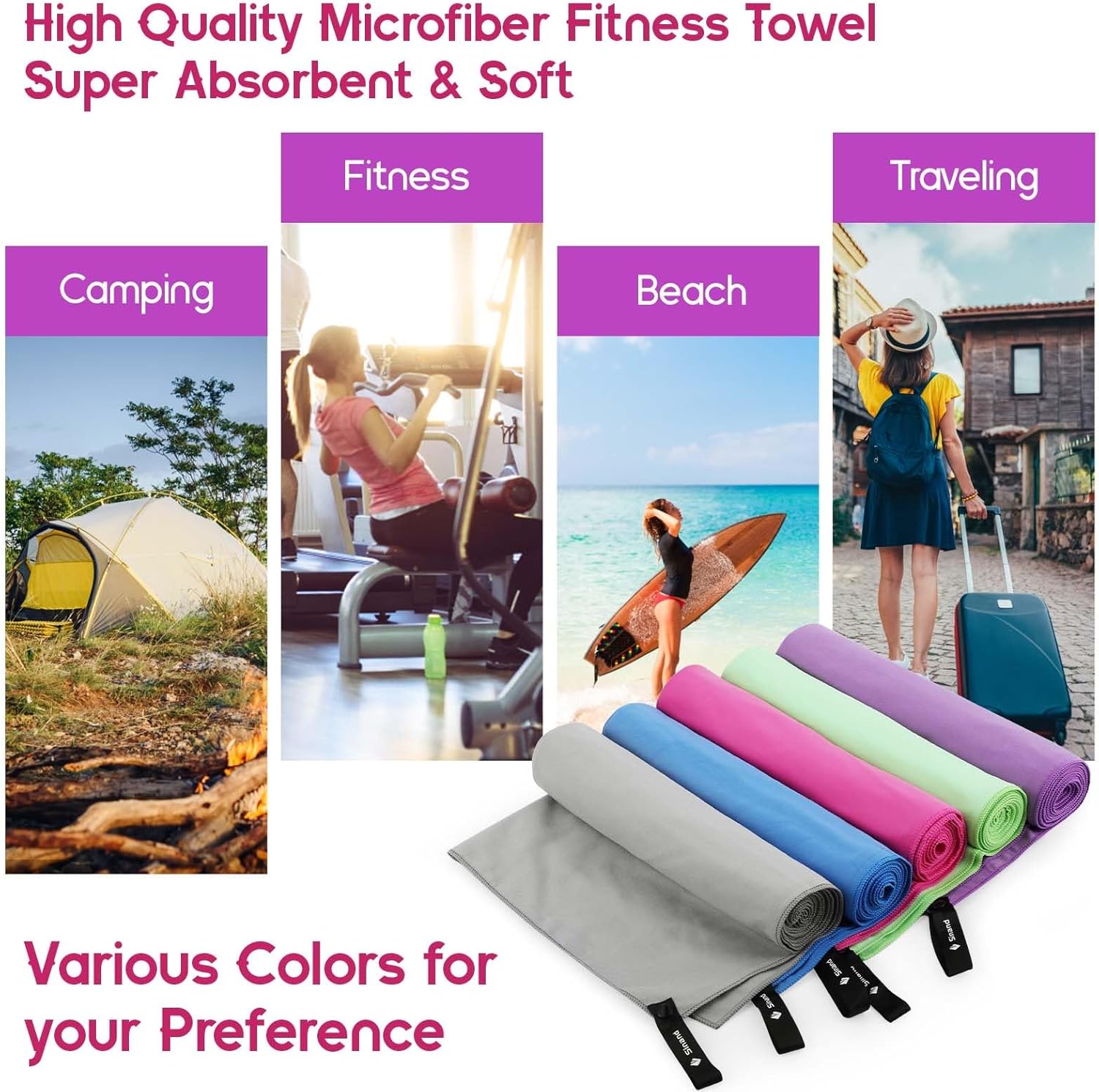 Thumbnail 6 de Sinand Microfibre Towel 2 Pack (160x80cm + 80x40cm) – Ultra Lightweight, Quick-Dry Sports Towels