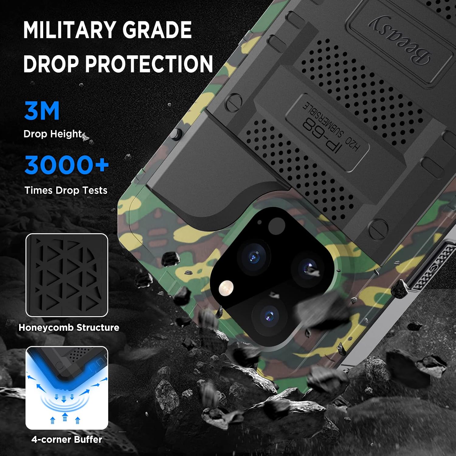 Thumbnail 3 de Beeasy iPhone 14 Pro Max Waterproof Heavy Duty Case with 360° Protection and Built-in Screen Protector (Camo)