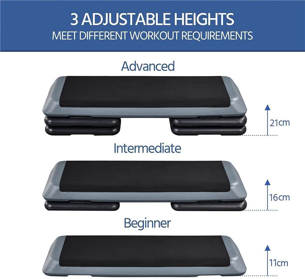 Detalle 2 de Yaheetech 3-Level Adjustable Aerobic Exercise Step Platform (11cm/16cm/21cm) – Grey