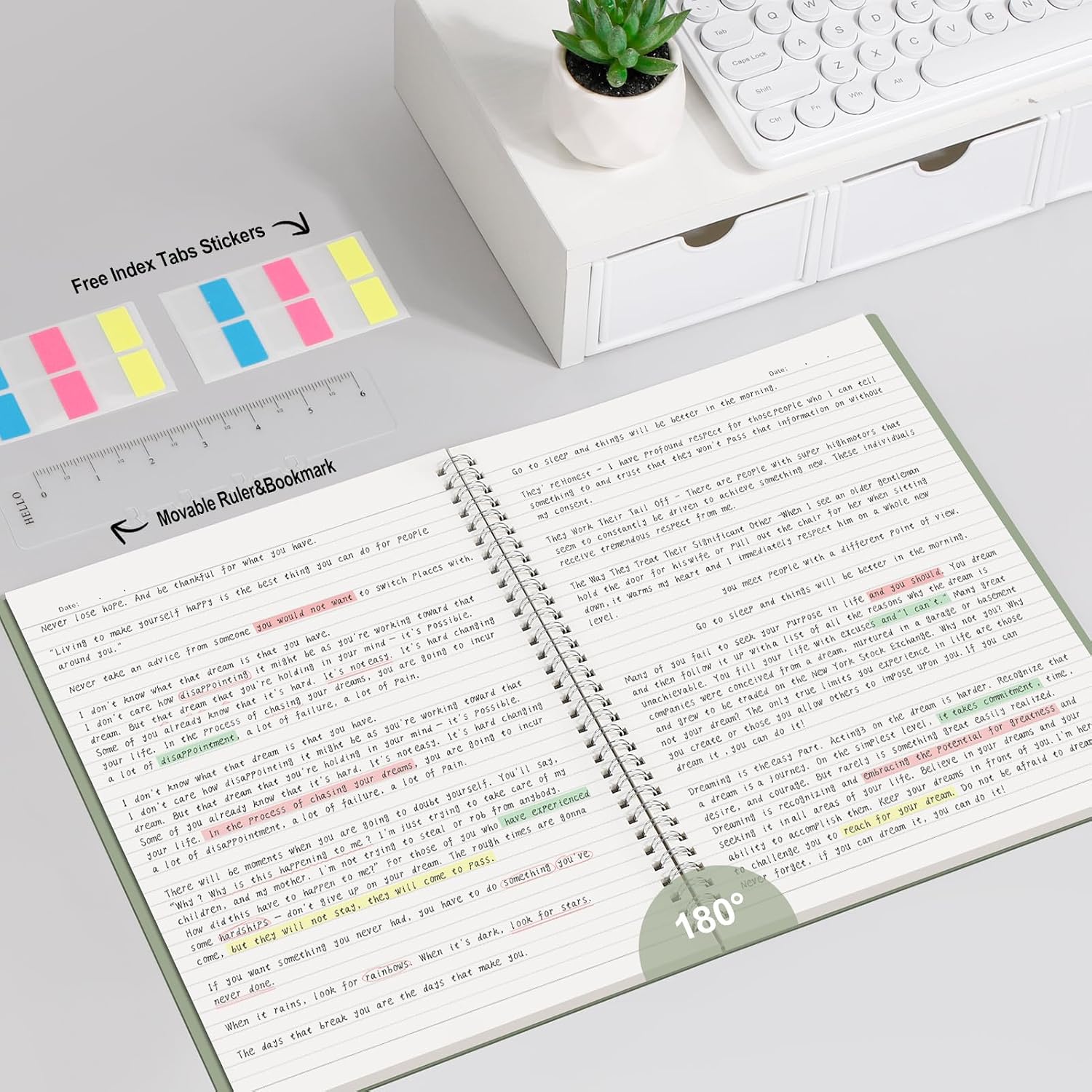 Detalle de AUTEMPO A4 Notebook Lined, 3 Pack – Wirebound Spiral Notebooks with 110 Pages Each (100gsm) in Green, Pink & Purple