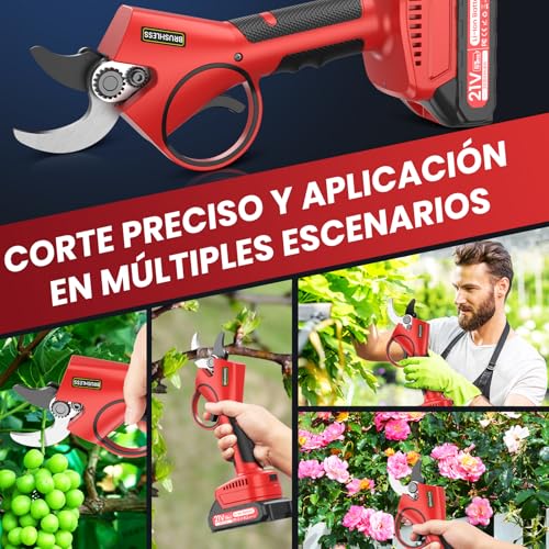 Thumbnail 8 de Tijeras de Podar Eléctricas, 40mm Tijeras de Podar Bateria Hoja SK7, Potentes 800W Motor Sin Escobillas, 2 Baterías 2000mAh 21V, 6-8H de Autonomía, Ligera y Mano Única, para Árboles Frutales,Viñas