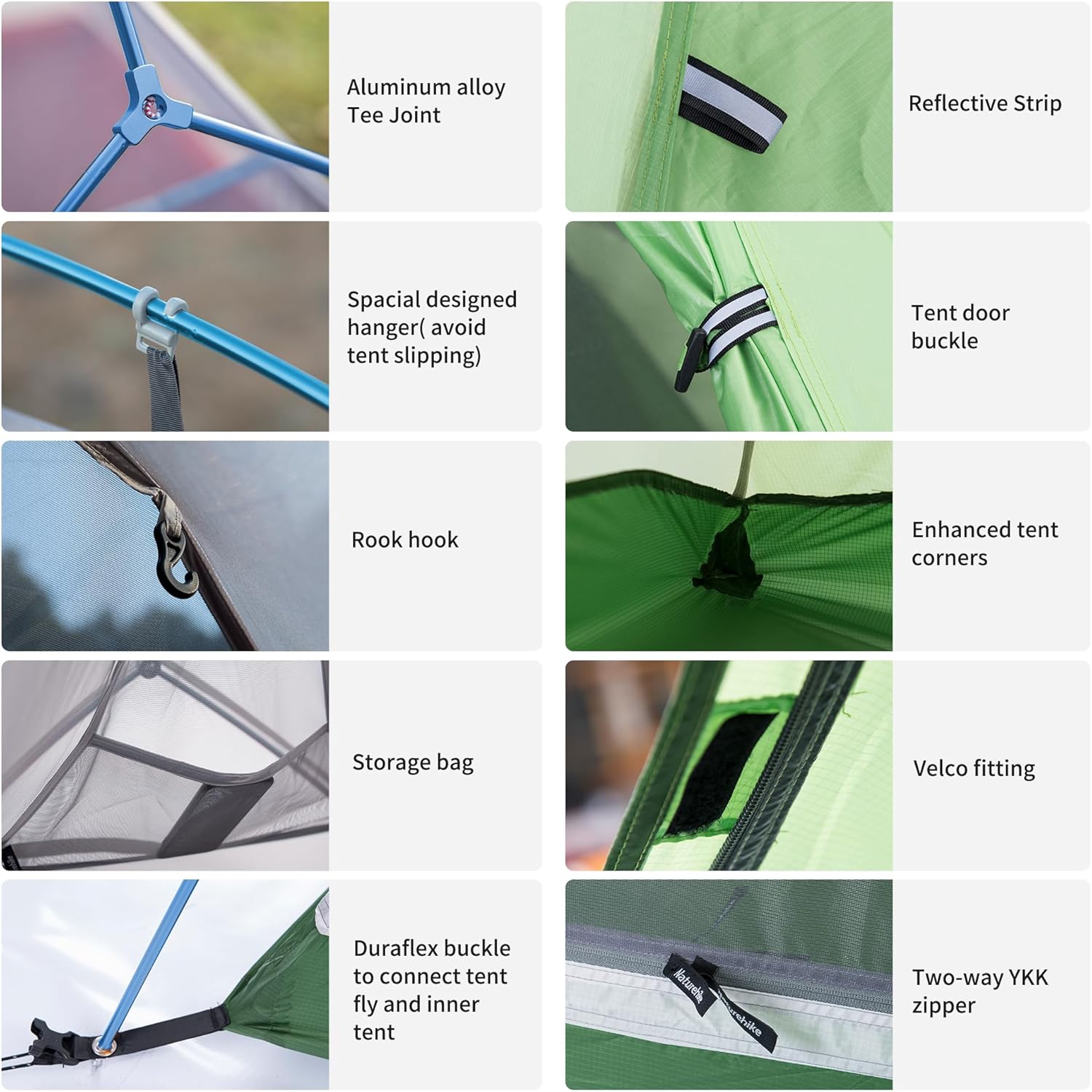 Thumbnail 6 de Naturehike Cloud-Up 2: Tente de camping légère pour 2 personnes (3–4 saisons) - Upg Vert 210T