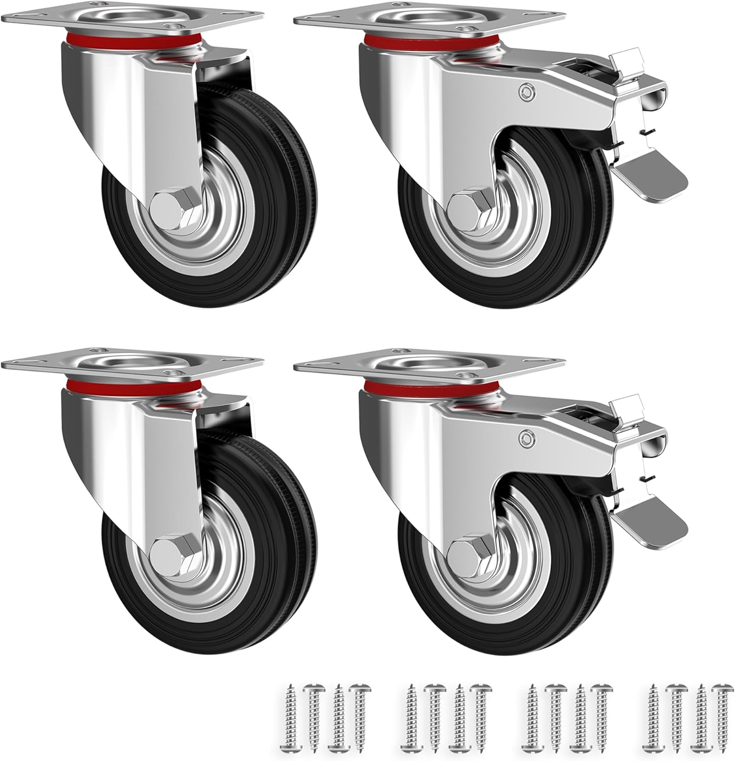 RAVN HAMAN : set de 4 roulettes pivotantes pivotantes 100 mm avec frein, charge jusqu’à 70 kg par roue
