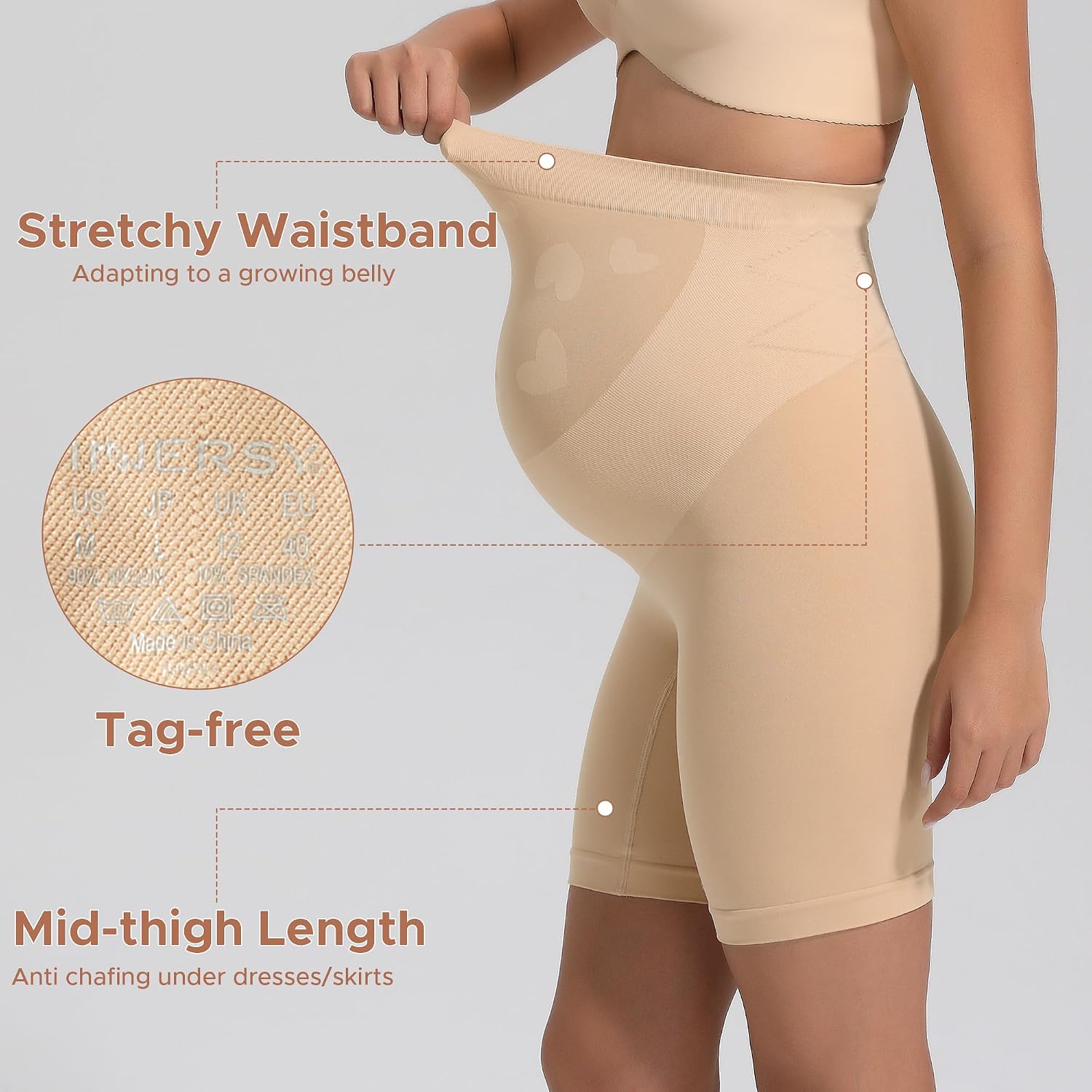 Thumbnail 4 de INNERSY Womens Maternity Shorts Over Bump High Waist Anti Chafing Shapewear for Under Dresses