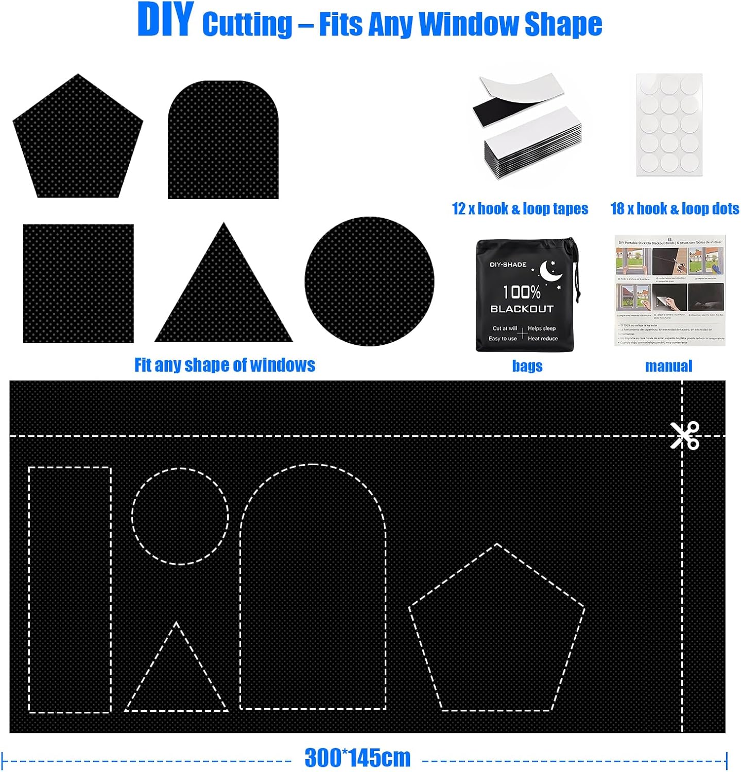 Thumbnail 1 de Bszatan Blackout Blind, 300 x 145 cm – Temporary No- Drill Privacy & Sleep Shade