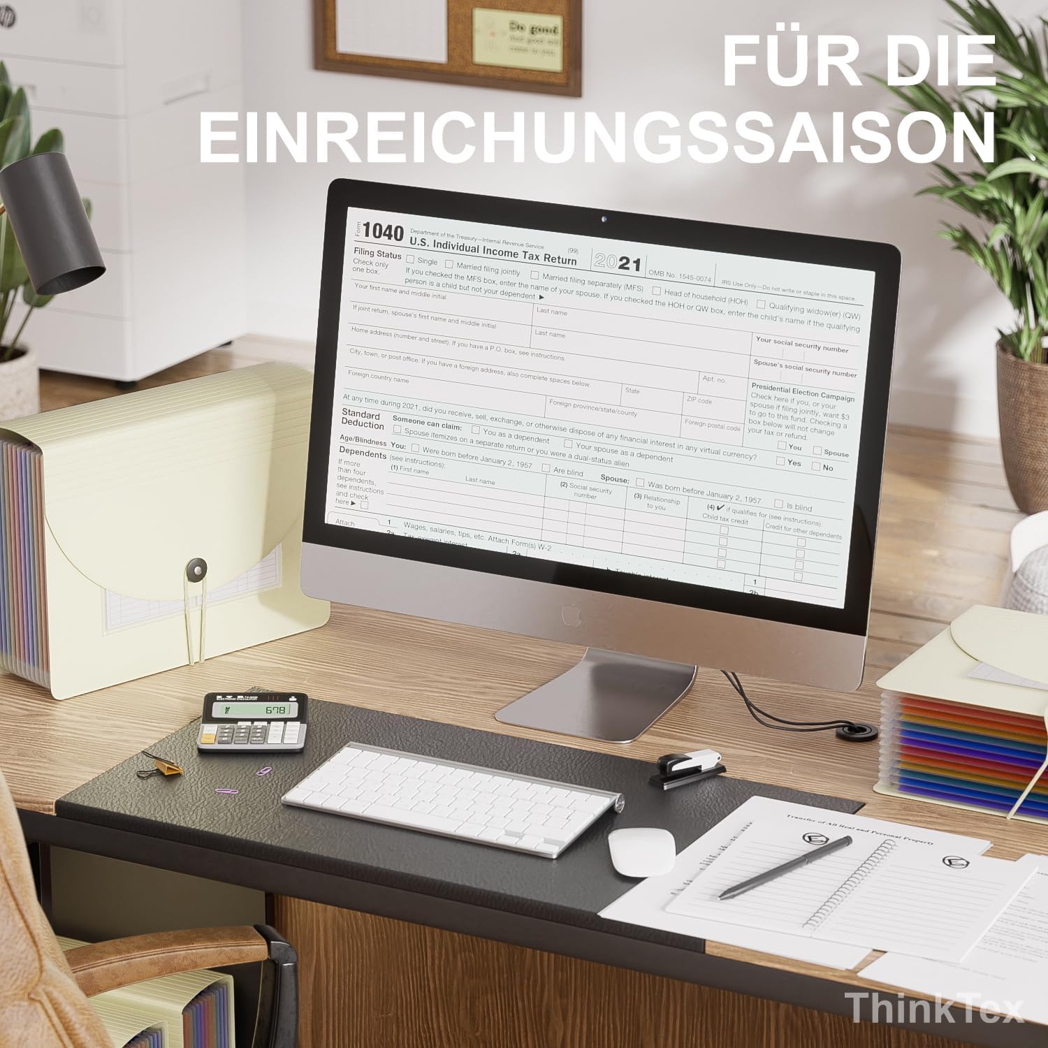 Detalle de ThinkTex 12‑Fächer Dokumentenmappe A4 – Morandi Gelb (Sortiermappe mit Kordelzug und Verschlussknopf)