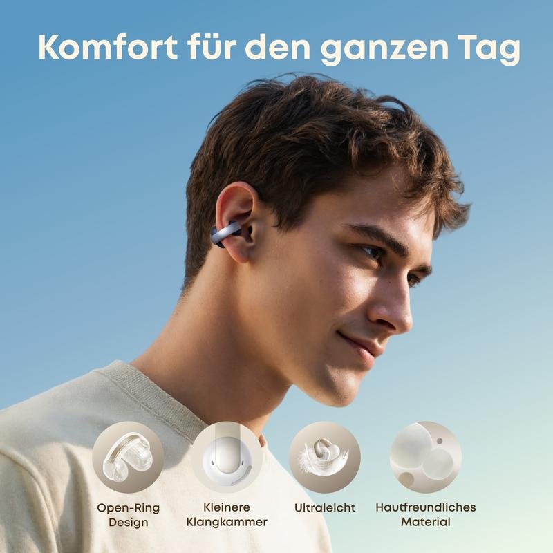 Detalle 2 de soundcore AeroClip, auriculares abiertos Bluetooth 5.4 con control táctil, azules