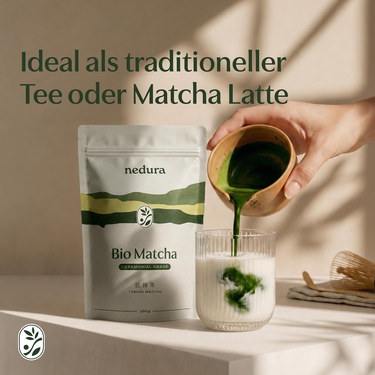 Detalle de nedura BIO Matcha ceremonial grade – Original japanisches Bio-Matcha-Pulver, 100 g