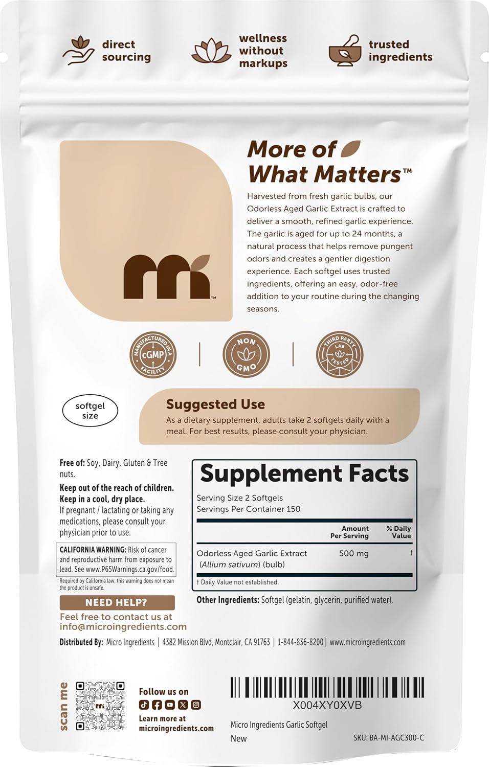 Thumbnail 6 de Micro Ingredients Aged Garlic Softgels, 300 Softgels