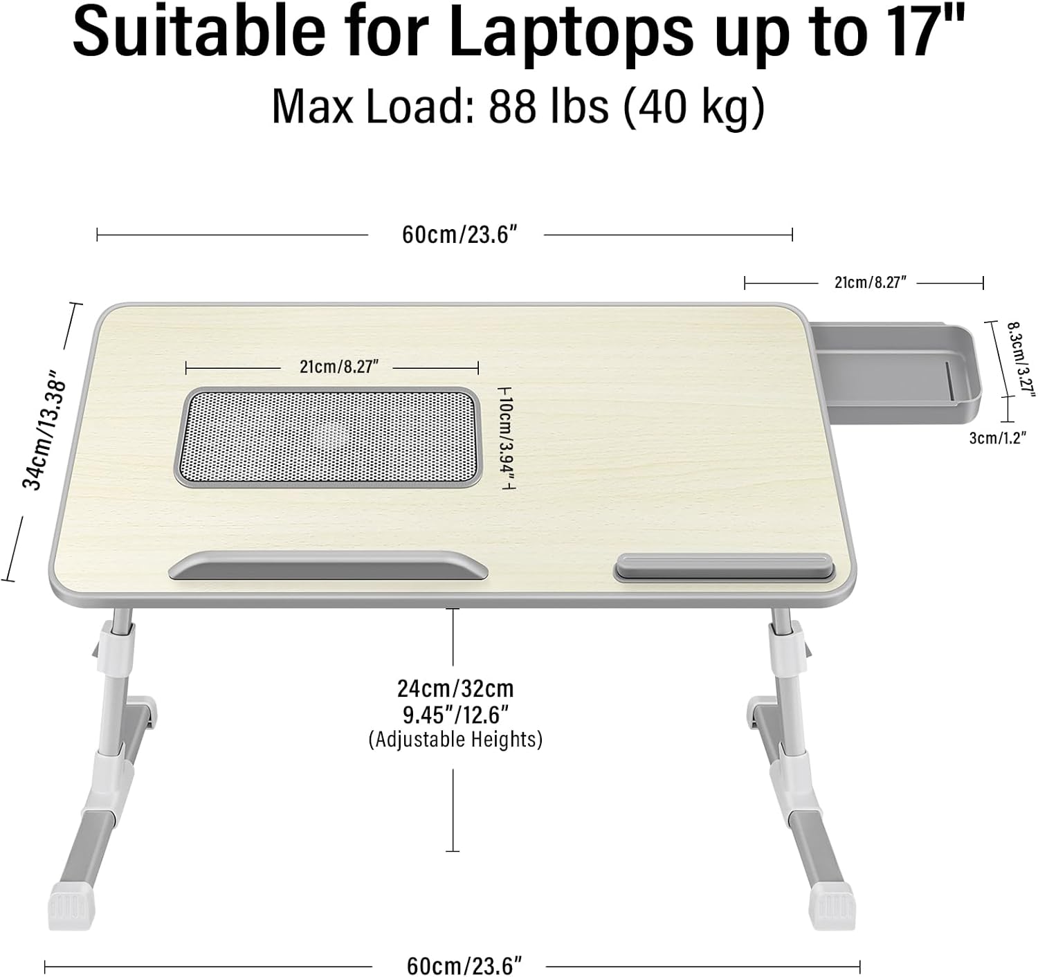 Thumbnail 1 de AirOpen Table de lit pour ordinateur portable pliable, réglable en hauteur et en angle (60 x 34 cm, beige)