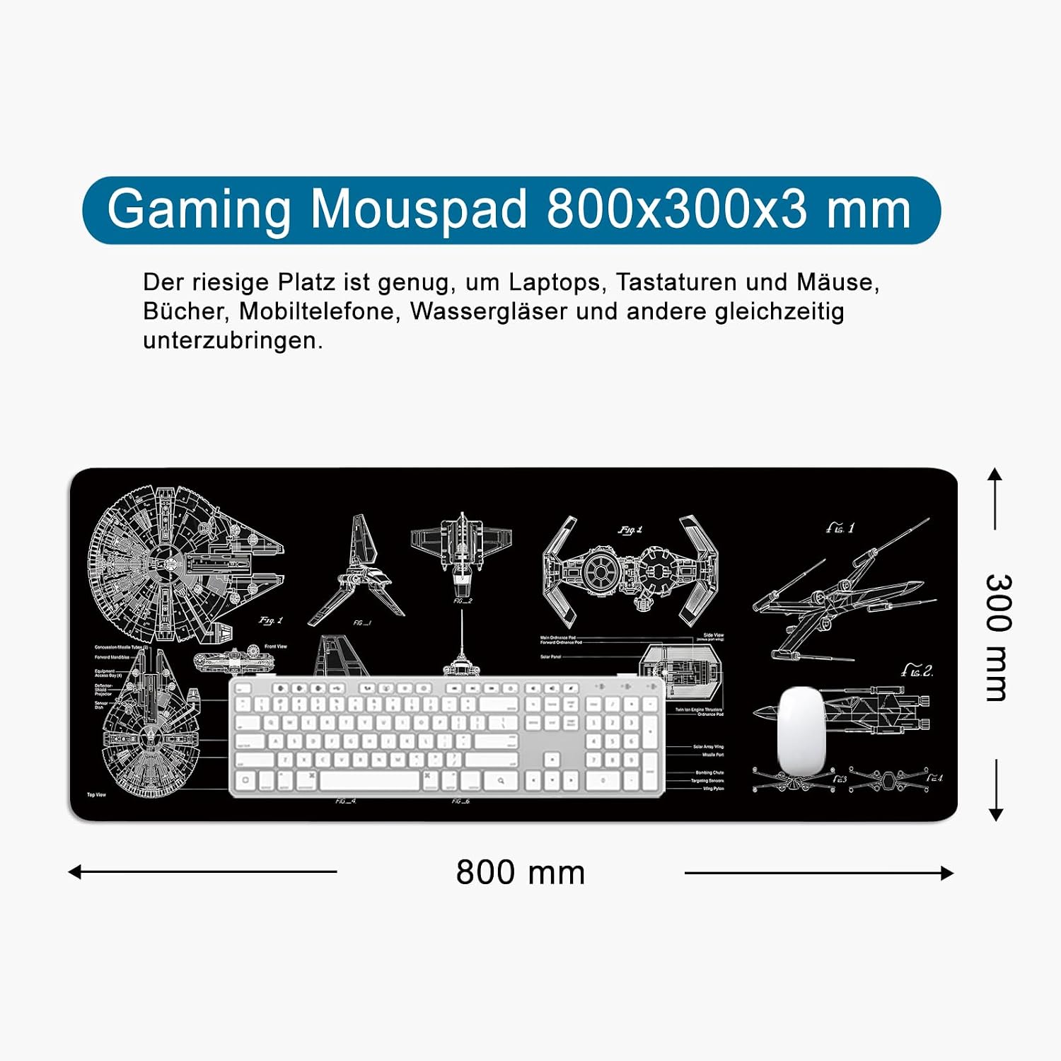 Thumbnail 4 de VYEUIAO Schwarz XL Gaming Mauspad 800x300mm