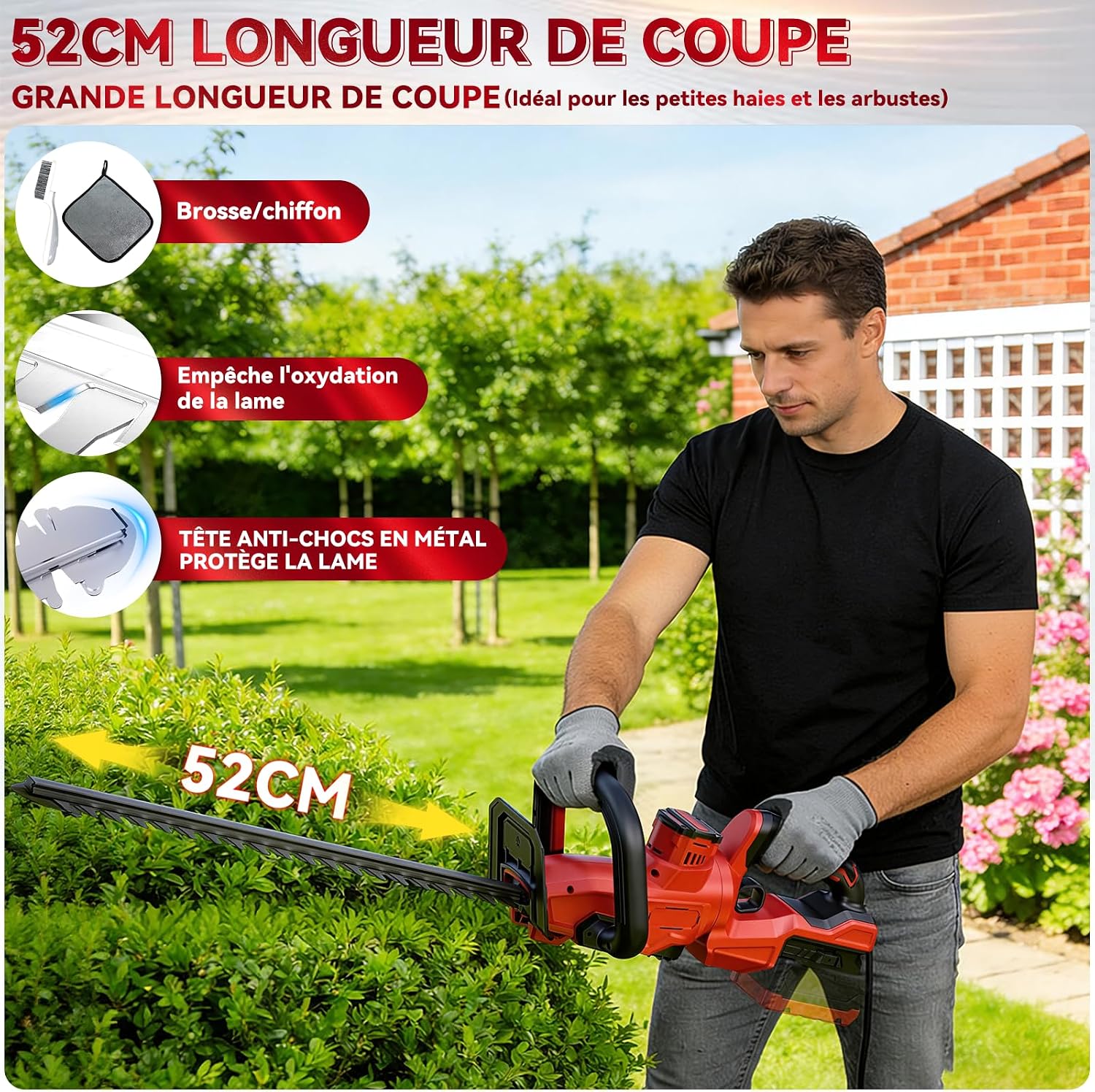 Detalle de Olubfdh accuheggenschaar voor Makita 18 V, 52 cm, draaibare kop 270°