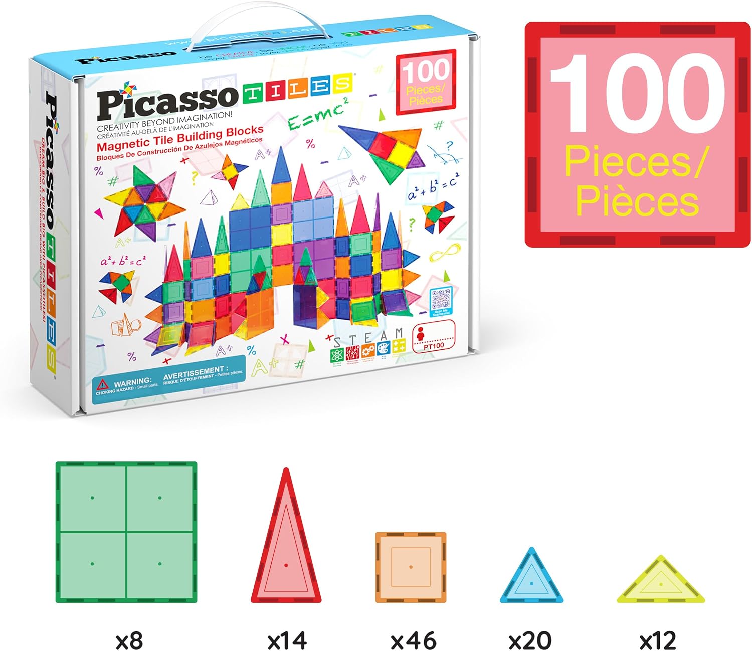 Detalle de PicassoTiles 100 Piece Set of clear magnetic building tiles (100pcs)