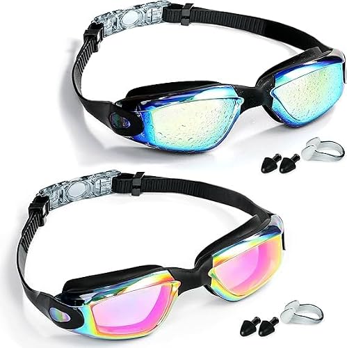 Detalle de MUETKNYE Swim Goggles 2 Pack: Anti-Fog, Leak-Free Fit Aqua/Rose