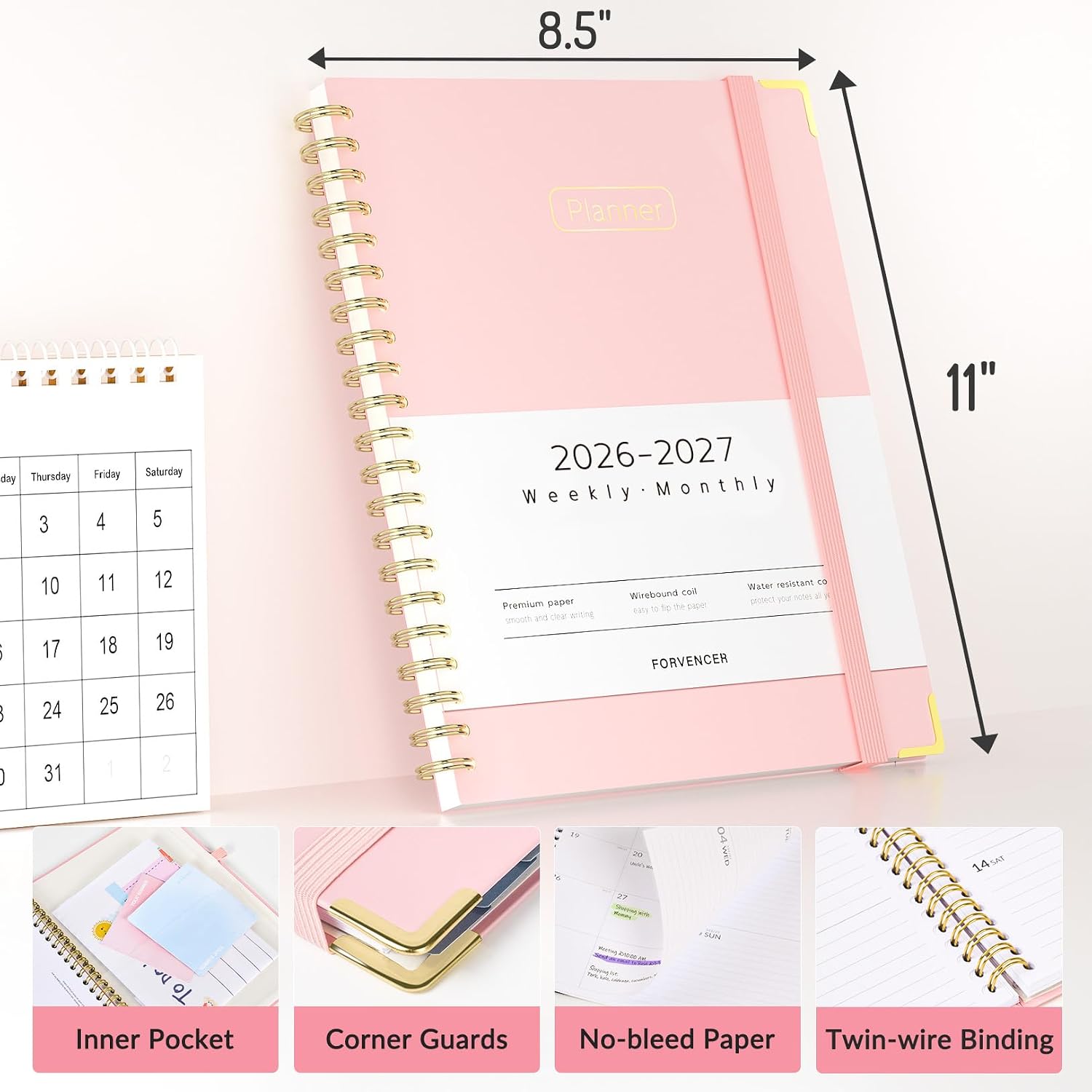 Detalle 2 de Forvencer FCA0543 Academic Planner, 2026–2027 Weekly & Monthly, 8.5" x 11