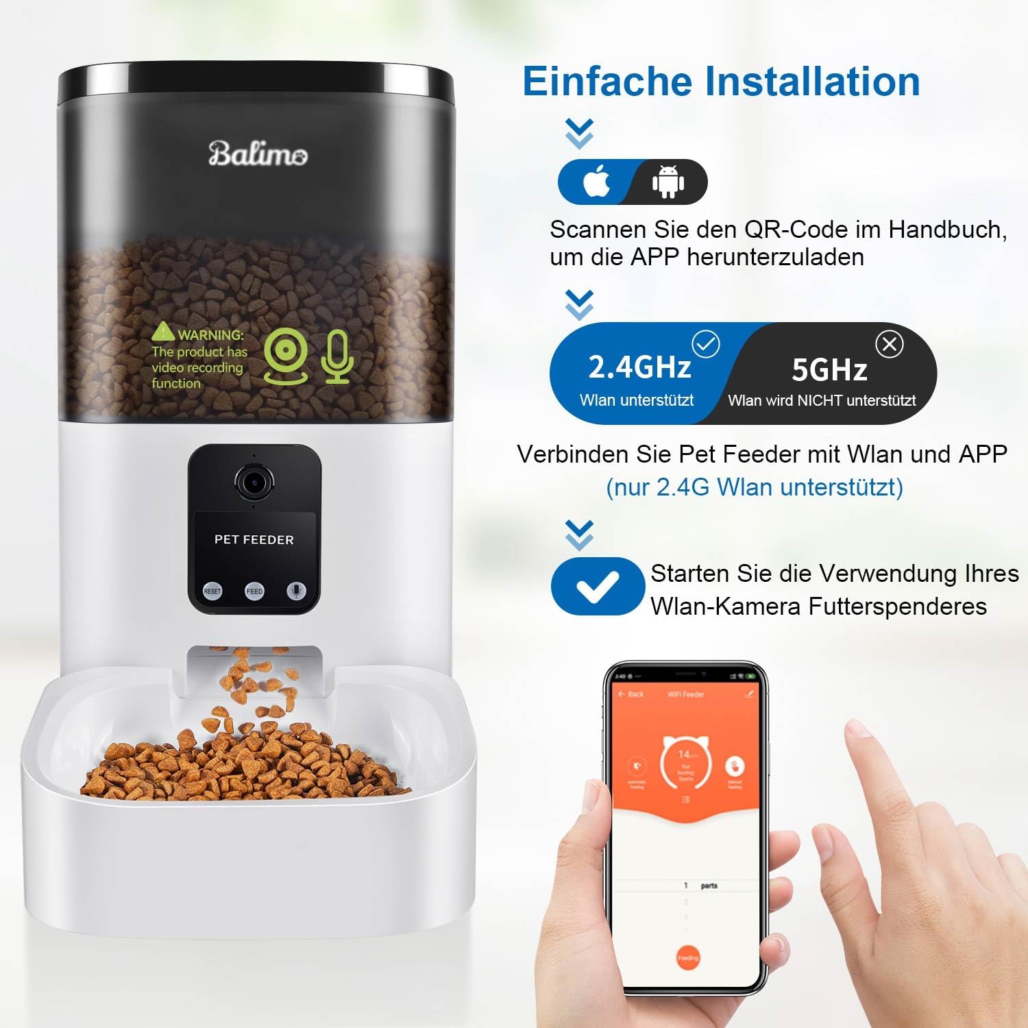 Detalle de Balimo Distributore Automatico Cibo Gatti con Telecamera 1080P e App: Sicurezza e Controllo da Remoto