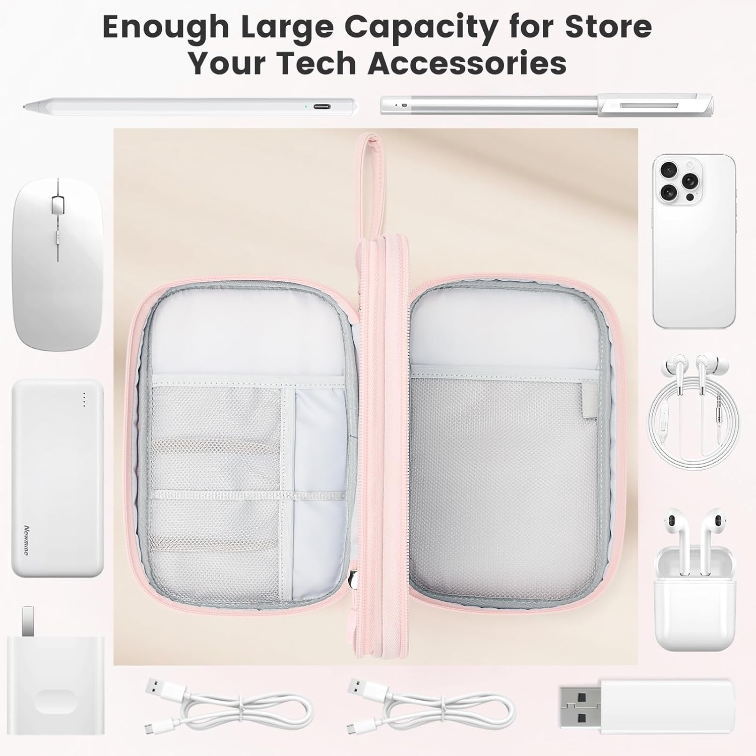 Detalle de Skycase Kabeltasche Doppelte Kabel Organizer – Pink, 23 x 15 x 8 cm