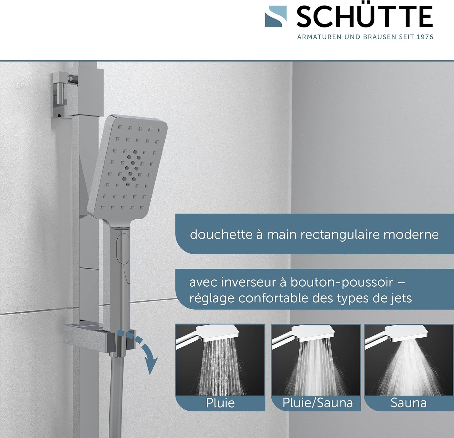 Thumbnail 1 de Schütte Ocean Système Thermostat et étagère en Verre – Ensemble 30 x 30 cm avec Support Mural et Colonne de Douche Chrome/Anthracite