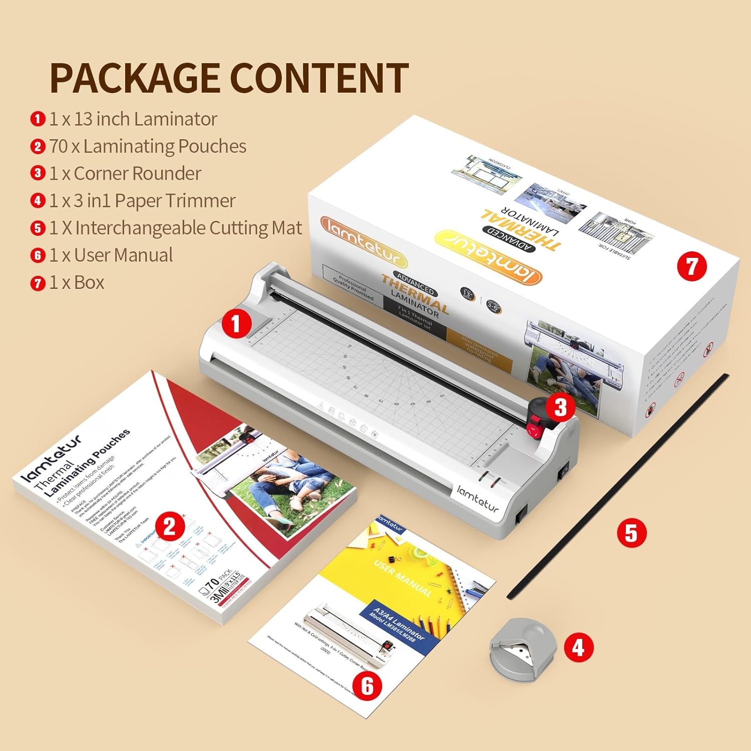 Thumbnail 1 de Laminator Machine 11x17 with 70 Letter Size Laminating Sheets – 3–5 mil, Hot & Cold, 2 rollers, includes Paper Cutter & Corner Rounder