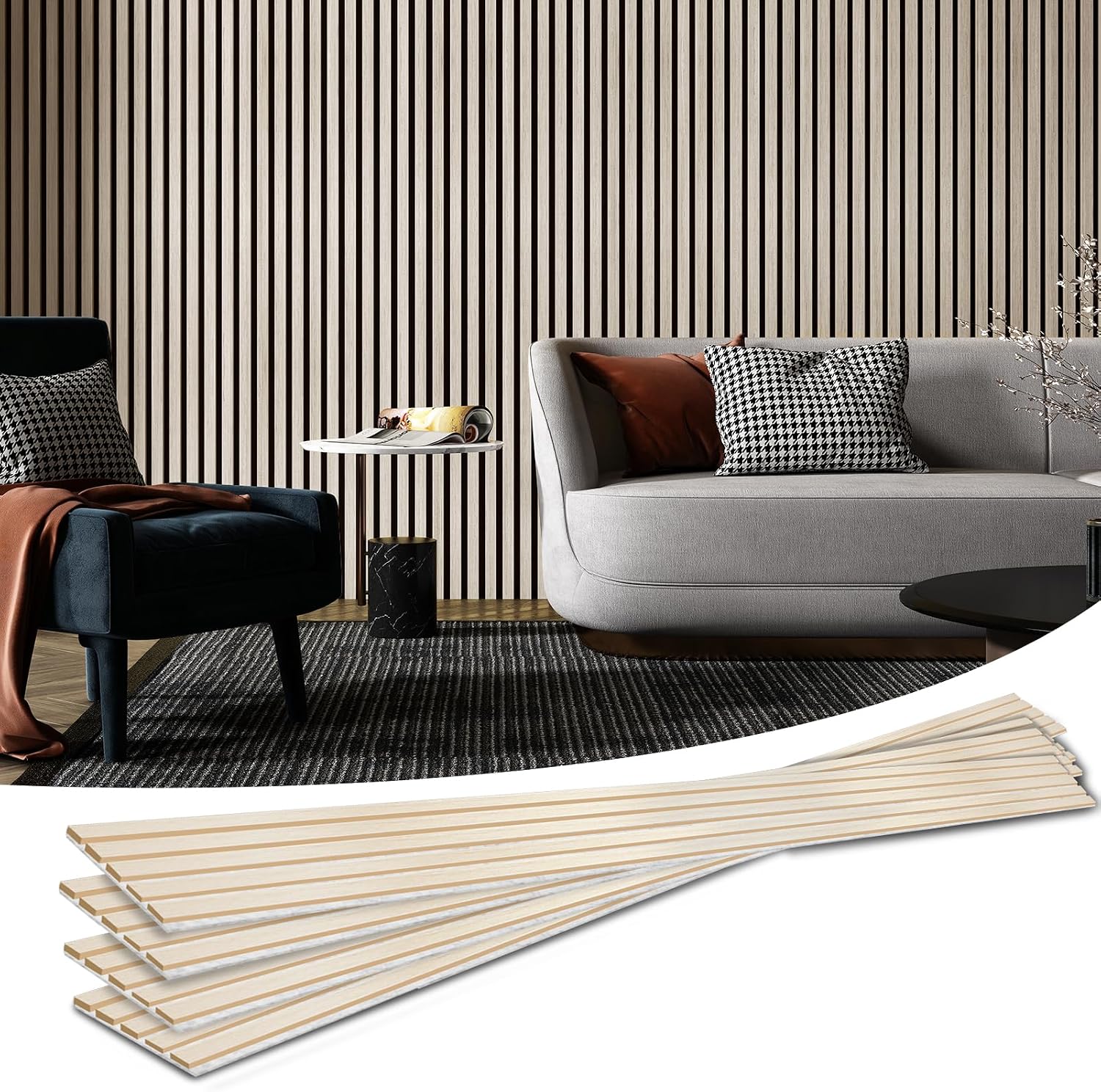 Detalle de Art3d A31002 Wood Slat Wall Panels, White Elm, 94.5 x 7.9 Inch, 4-Pack