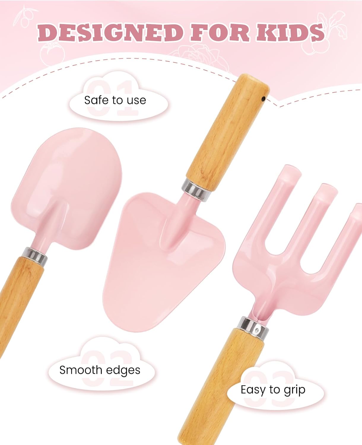 Thumbnail 1 de YAUNGEL Kids Gardening Set (Wooden Rake, Shovels, Gloves, Watering Can, Apron & Tote Bag) — Pink