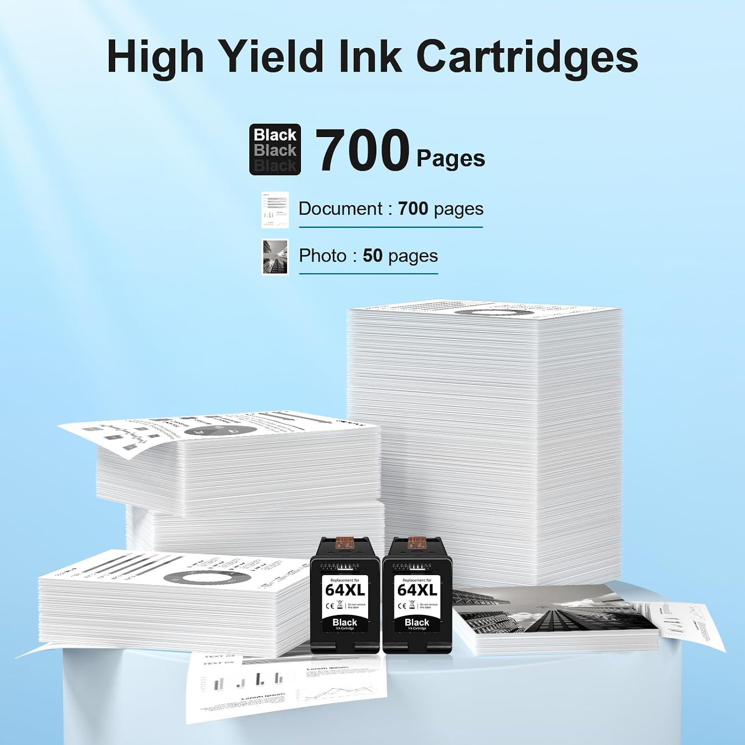 Detalle de NVN 64XL Black Ink Cartridges, 2-Pack for HP ENVY, Inspire & Tango Printers