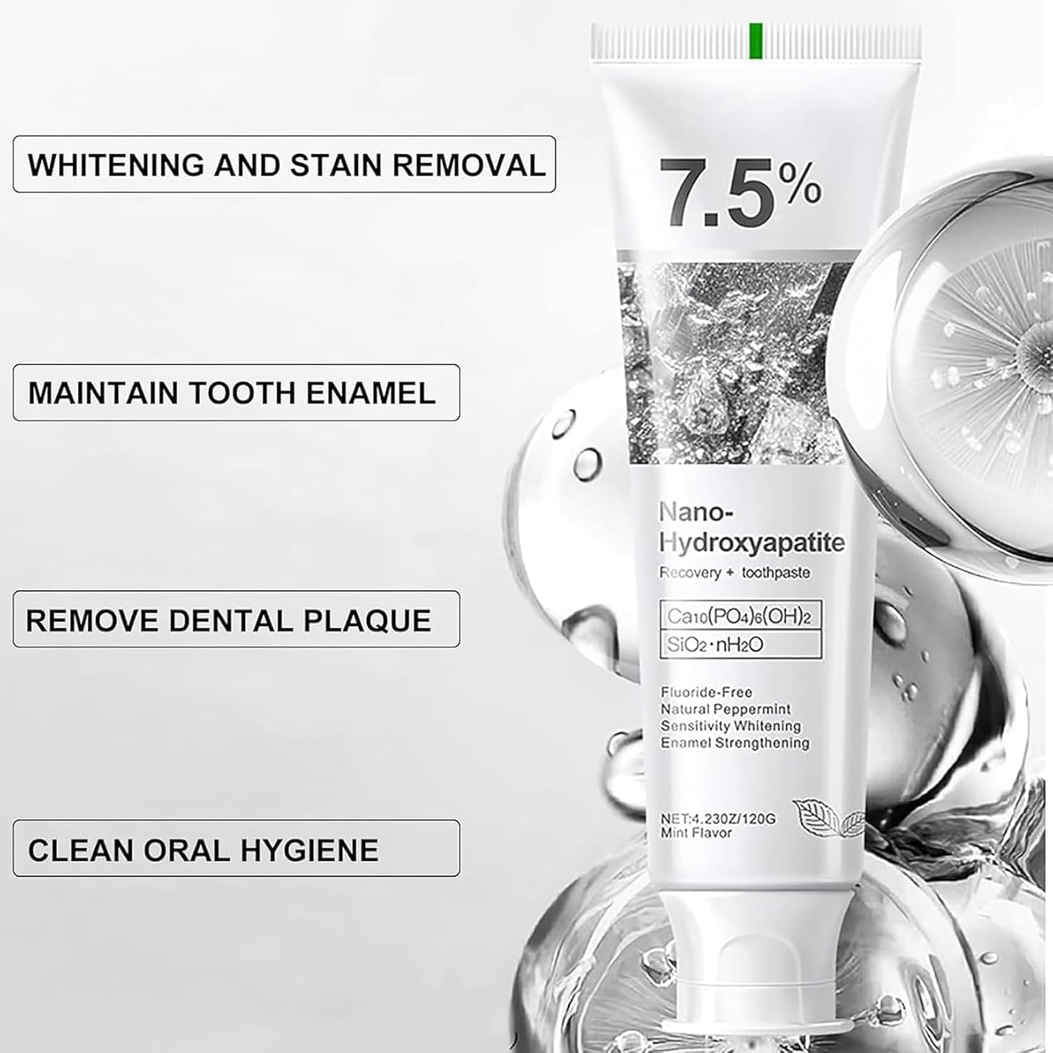 Detalle 2 de Ayzololo 7.5% Hydroxyapatite Toothpaste for Enamel Protection (Fluoride-Free), Fresh Mint