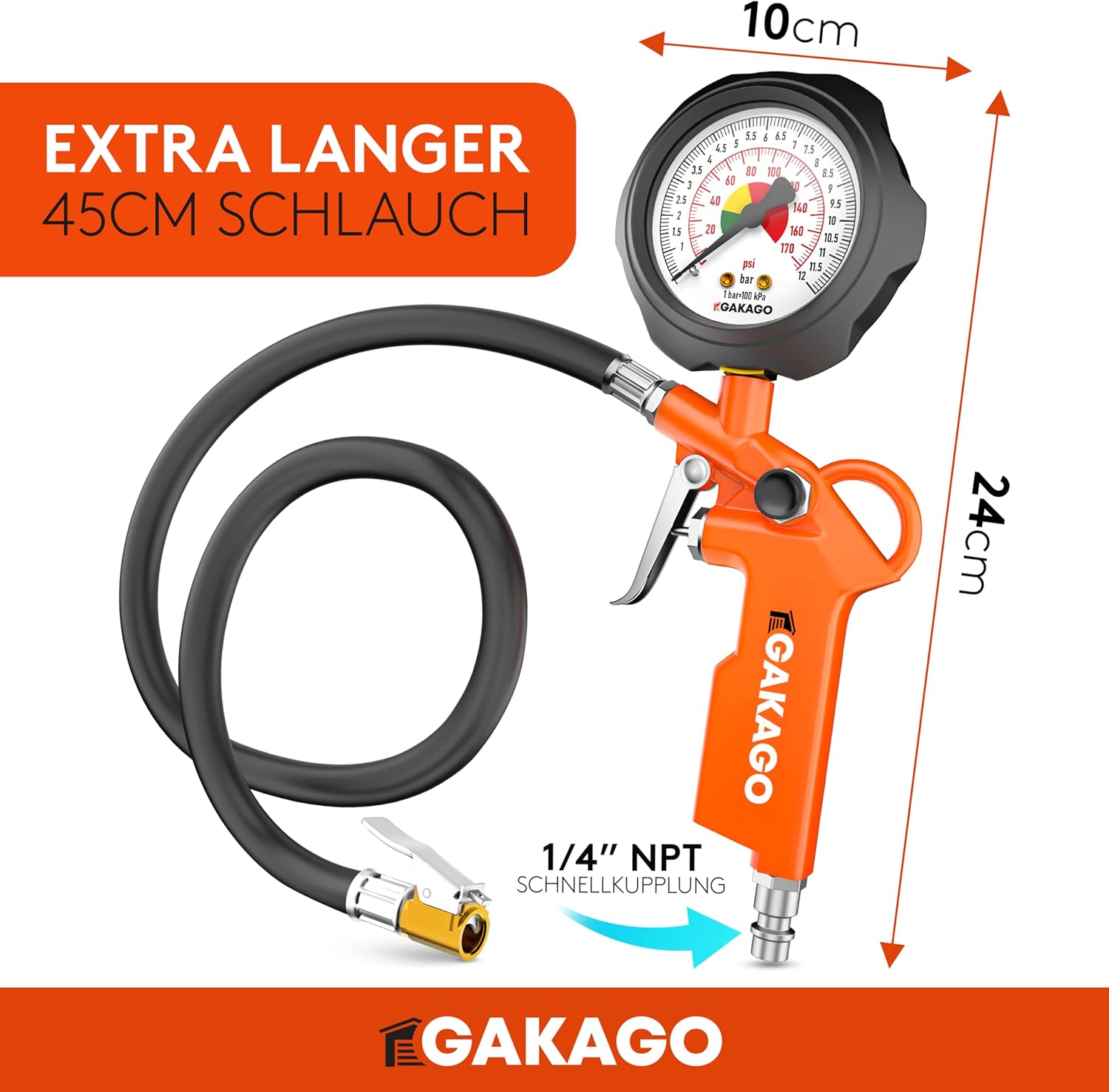 Thumbnail 1 de Gakago Reifenfüller präziser Druckfüller 0-12 bar