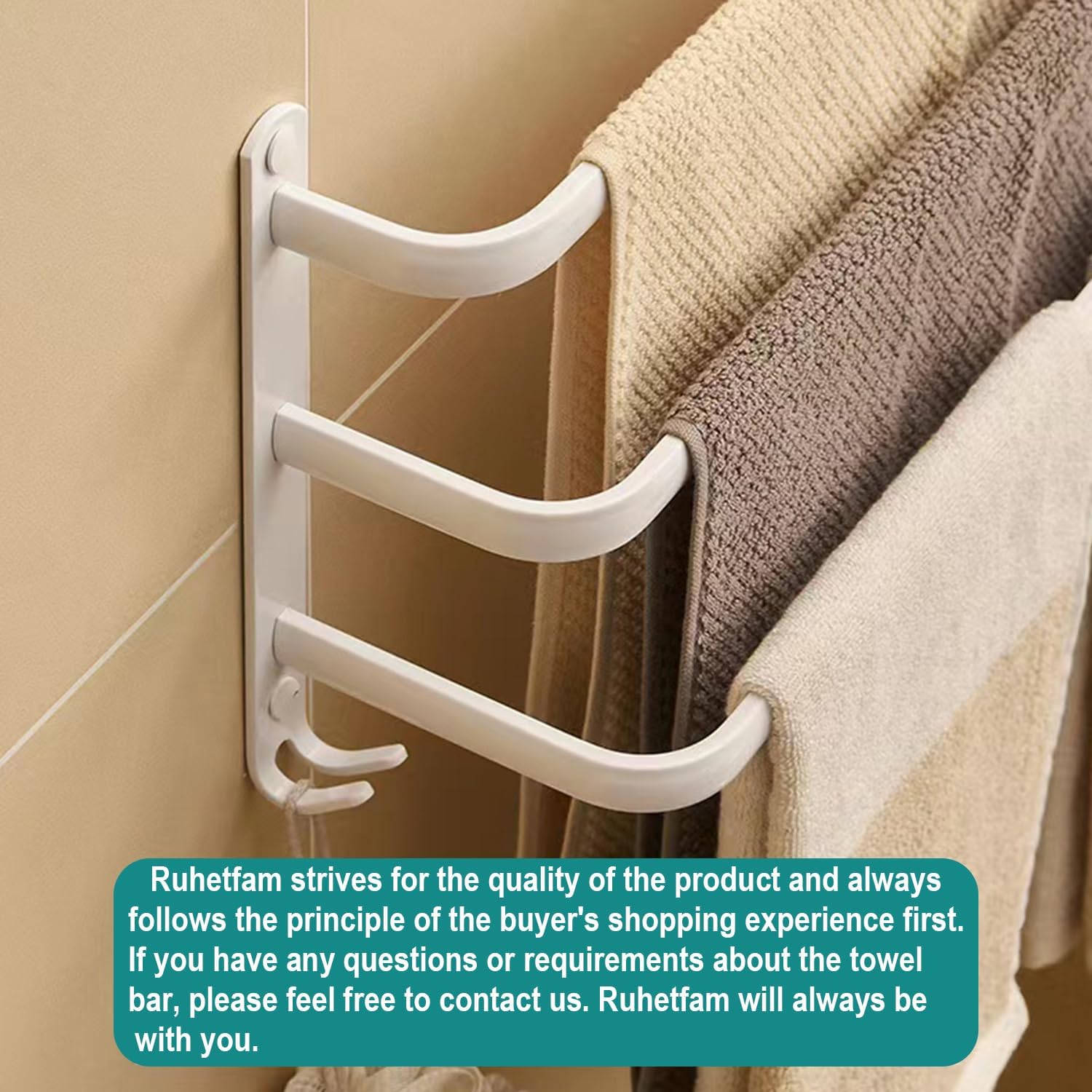 Detalle 2 de Ruhetfam 9 pcs silver towel bar handdoekhouder, 60 cm, aluminium