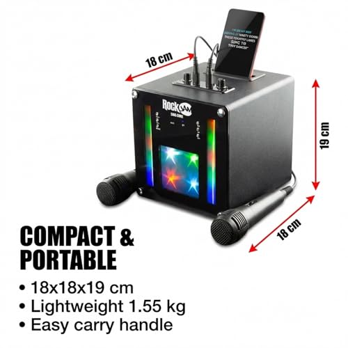 Detalle de RockJam singcube: Máquina de Karaoke Bluetooth con 2 micrófonos y luces LED