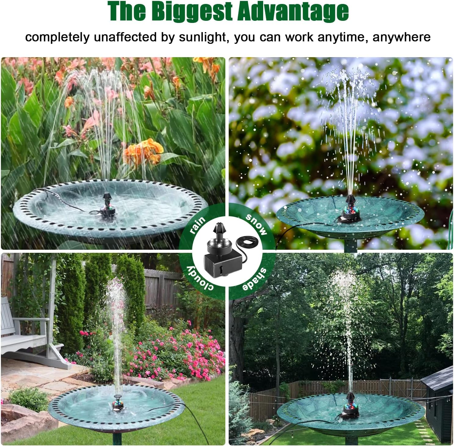 Detalle 1 de SZMP 24-Hours Working Pond Fountain Pump with 7 Nozzles and LED Lights (UK Plug)