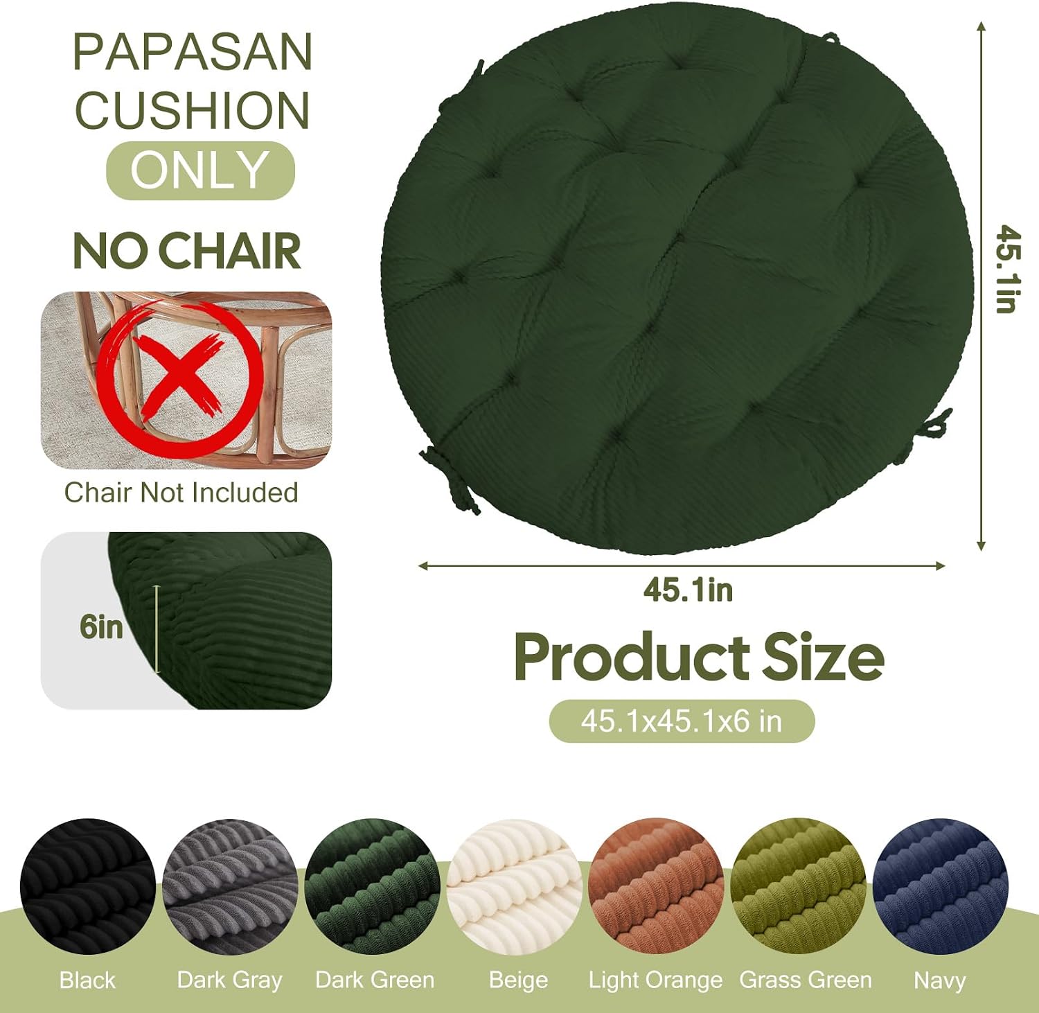 Detalle de PRIMEPATIO Papasan Chair Cushion 45 x 45 Inch
