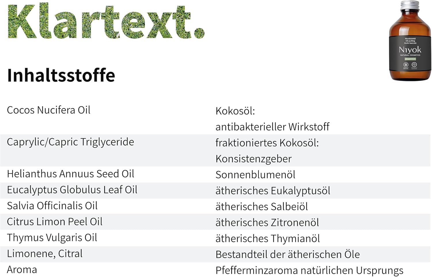 Detalle de Niyok Mundziehöl Pfefferminze – Bio Kokosöl (200 ml) für Ölziehen
