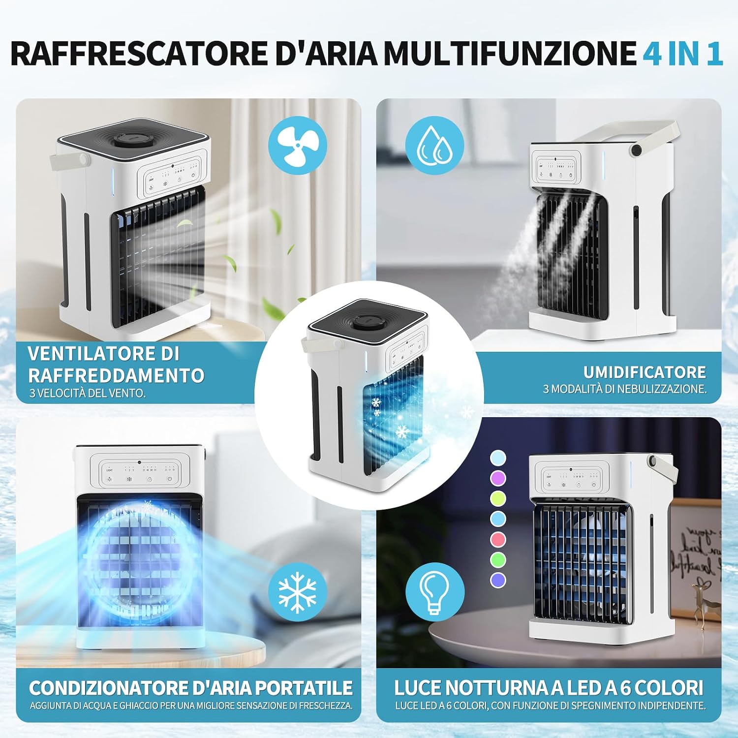 Thumbnail 6 de YFFU Condizionatore Portatile con Telecomando: doppio motore, nebulizzazione e gestione USB a 1100 ml