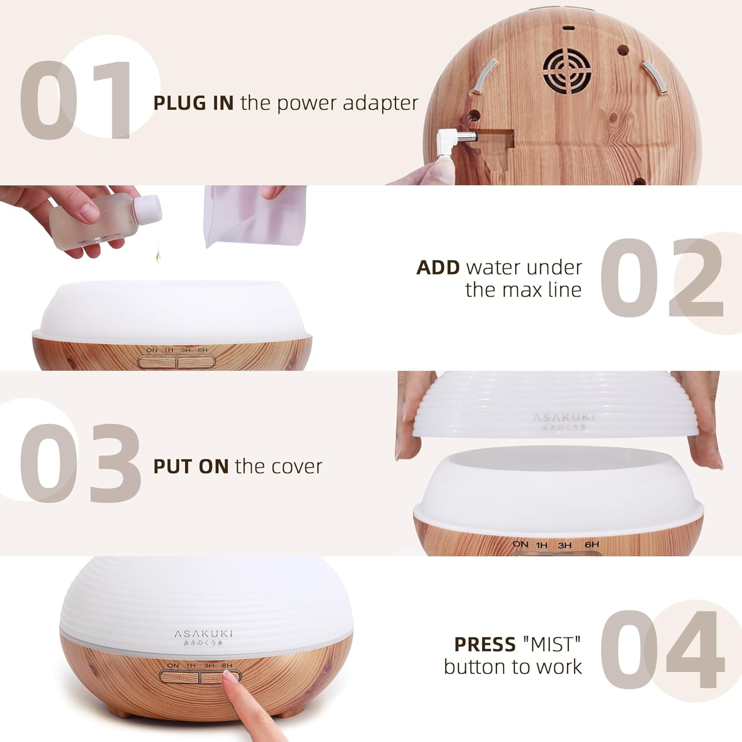 Thumbnail 6 de ASAKUKI 300ml Aroma Diffuser 🏠