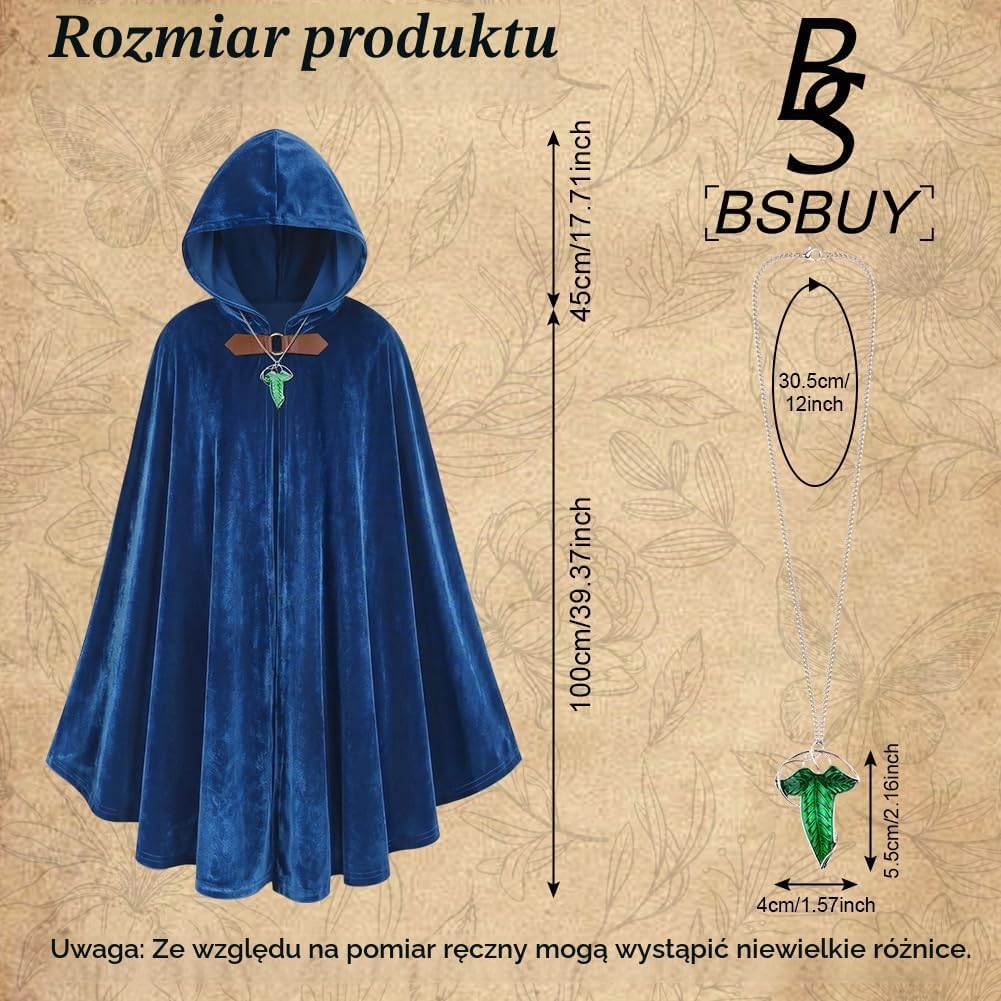 Detalle de BSBUY 5158758 – peleryna średniowieczna z kapturem 100 cm i naszyjnikiem