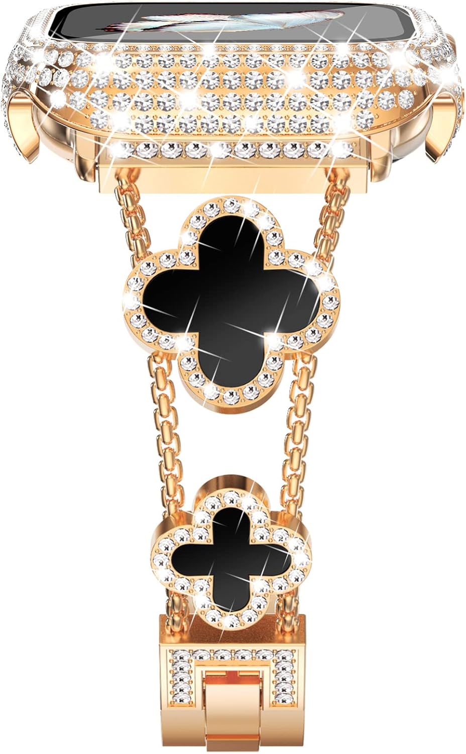 Thumbnail 1 de KADES 41mm Apple Watch Strap with Bling Case and Rose Gold/Black Dial—Diamond-Studded Bracelet for iWatch 9/8/7