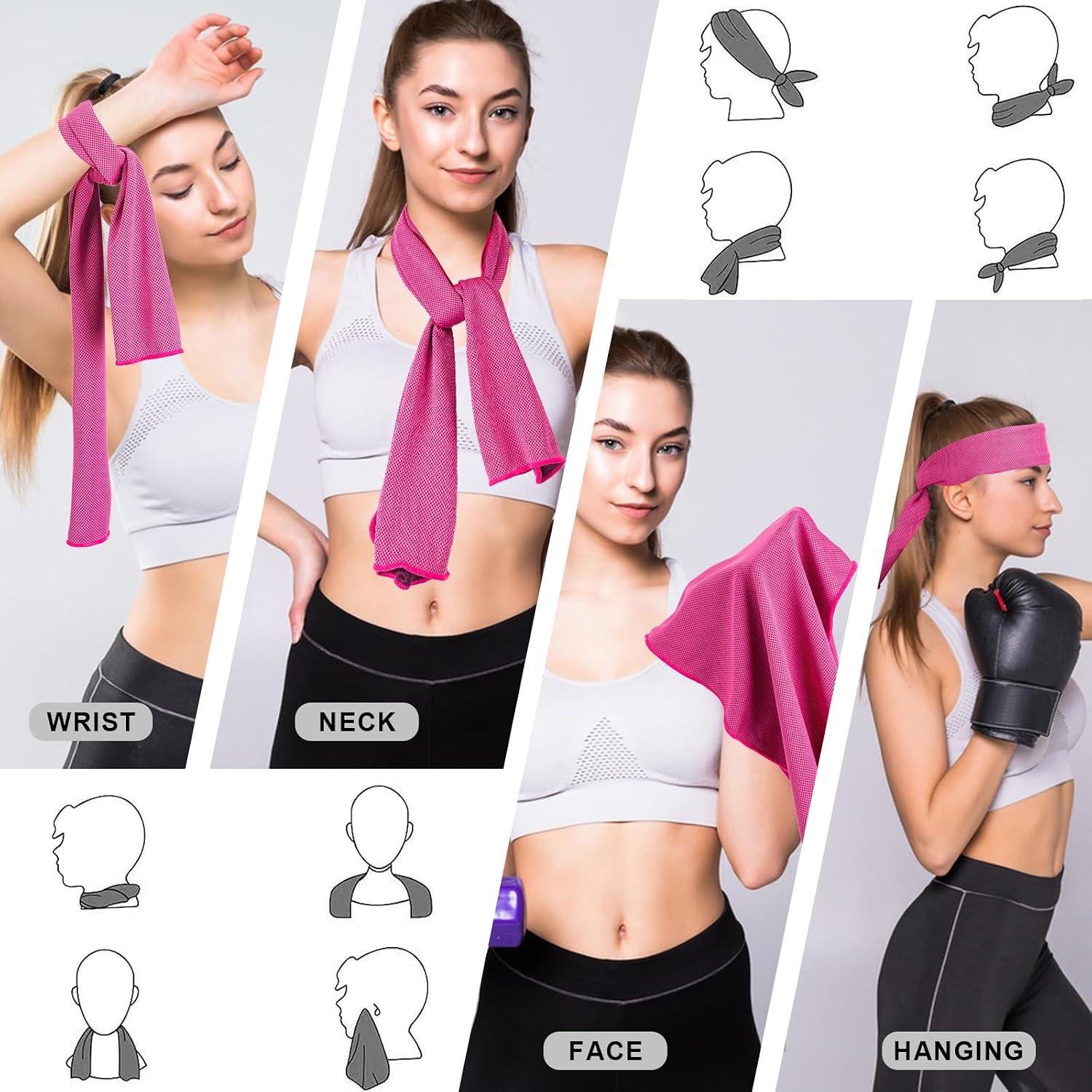Detalle de CADONO 4 Pack Cooling Towel (40"x12"), Soft Breathable Ice Towel for Yoga, Sports, Running, Gym, Camping