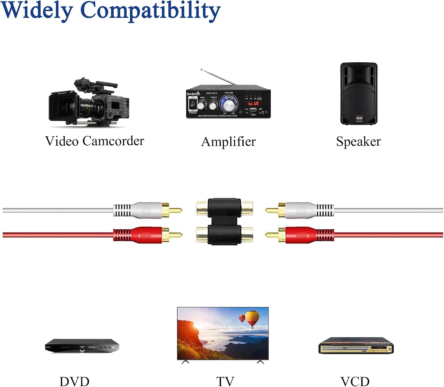 Detalle de Voluty Tek RCA Female-to-Female Adapters (2-Pack) for Audio/Video Connections