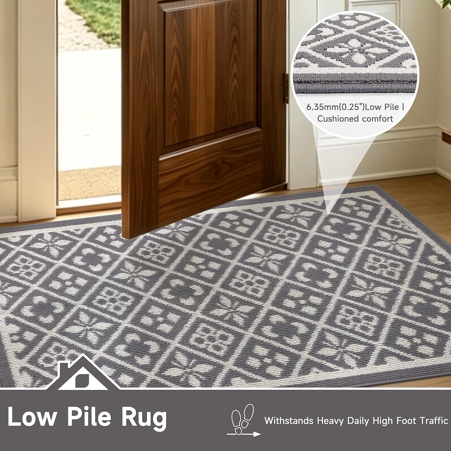 Thumbnail 4 de Ileading 3x5 ft Indoor Door Mat, Washable, Low-Pile, Non-Slip, Gray