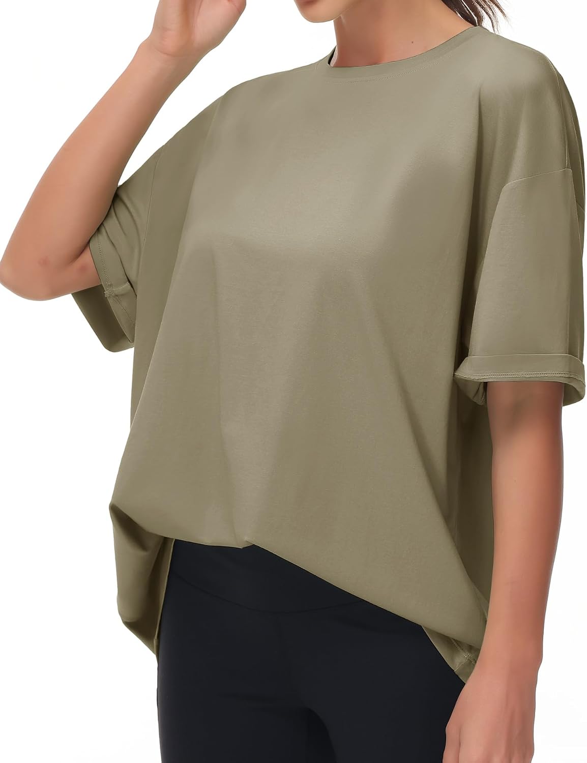 Detalle 2 de THE GYM PEOPLE Damen Oversize T-Shirt mit Rundhalsausschnitt und kurzen Ärmeln