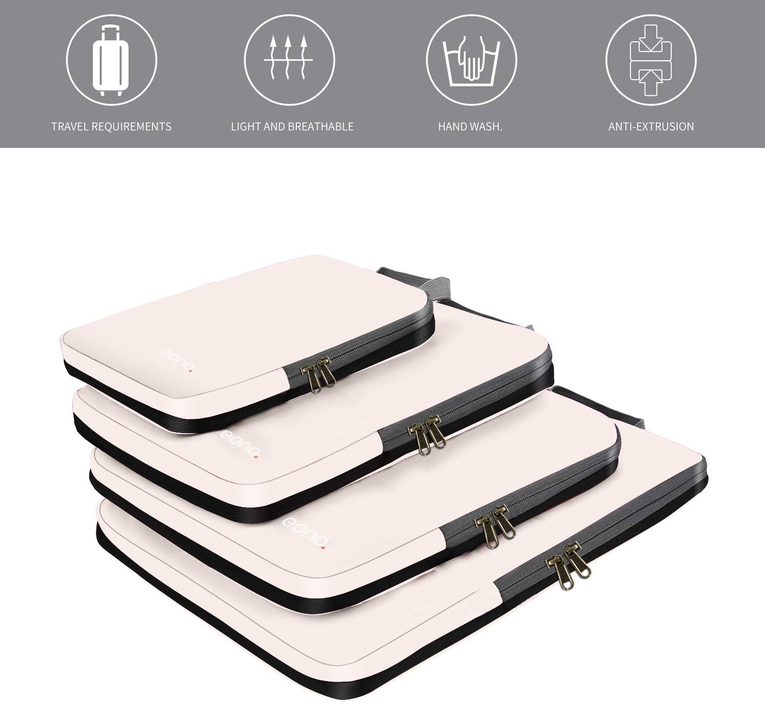 Detalle de Eono 3/4/6 Compression Packing Cubes Set (Luggage Organiser) for travel suitcase organisation