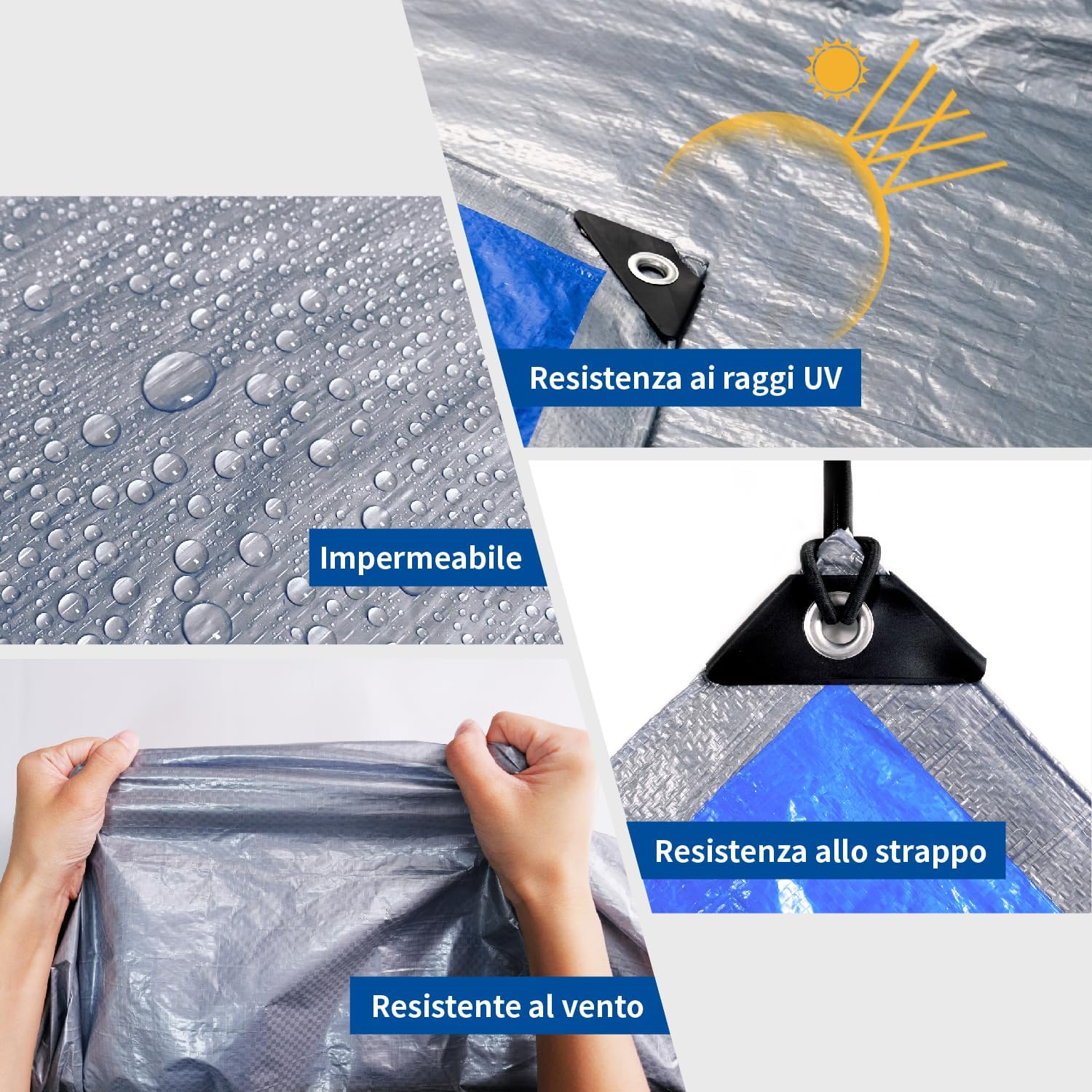 Thumbnail 3 de Covall Telone Occhiellato Leggero 6x8 m – Protezione impermeabile anti‑vento e UV, Argento/Blu