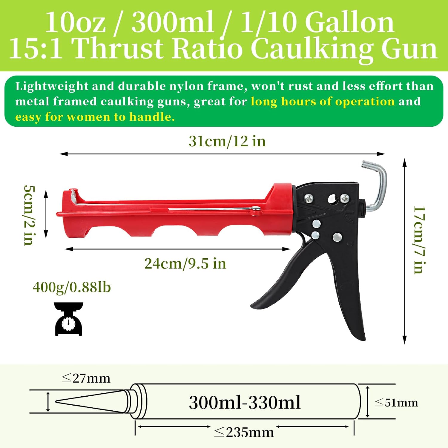 Detalle de Ubrvhrt Y01 kitpistool, drupvrij, 15:1 duwverhouding, 310 ml