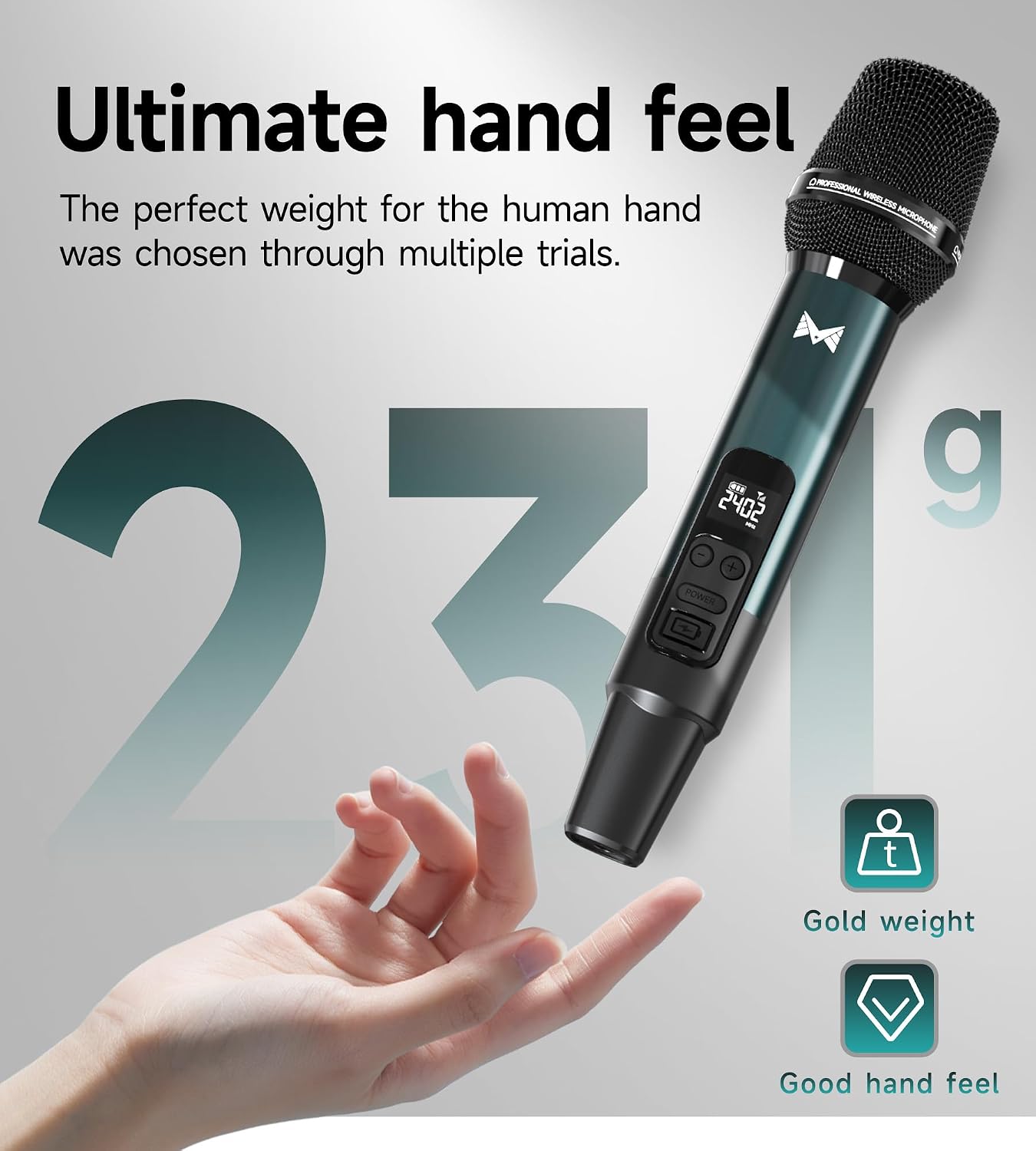 Detalle de ECHOMUSSY YA-09 Dual Wireless Karaoke Microphones, All-Metal 2.4GHz