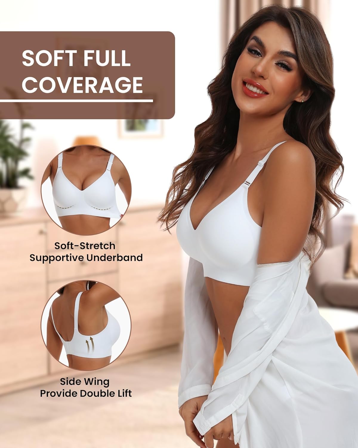Thumbnail 3 de HORISUN Comfortable Seamless Full Coverage Wireless Bra with Jelly Bands and Front Adjustable Straps