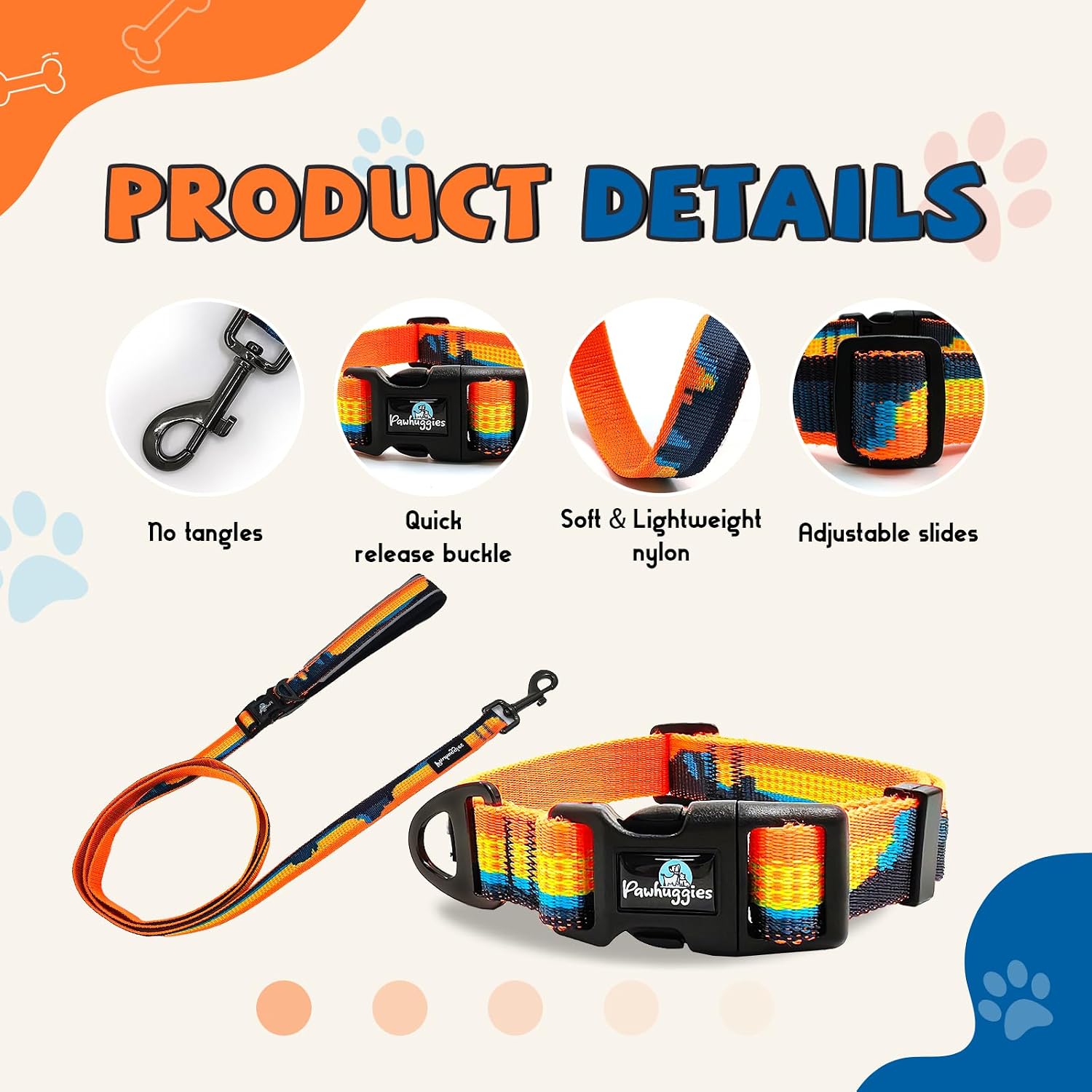 Detalle de PawHuggies Dog Collar and Leash Set, Jacquard