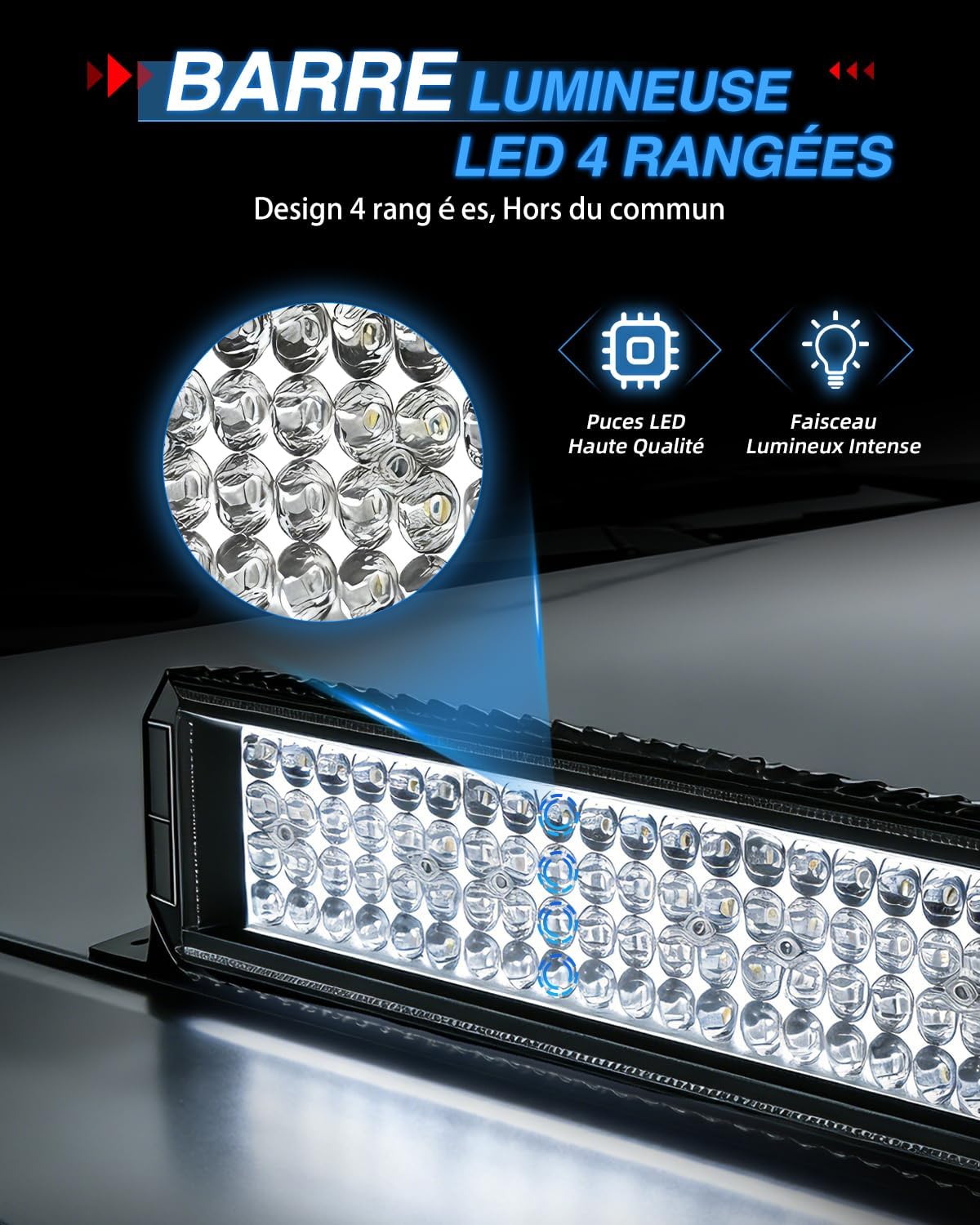 Detalle de BraveWAY Rampe LED 4x4 28'' – 80W, 12000 lm, 6500K, IP68