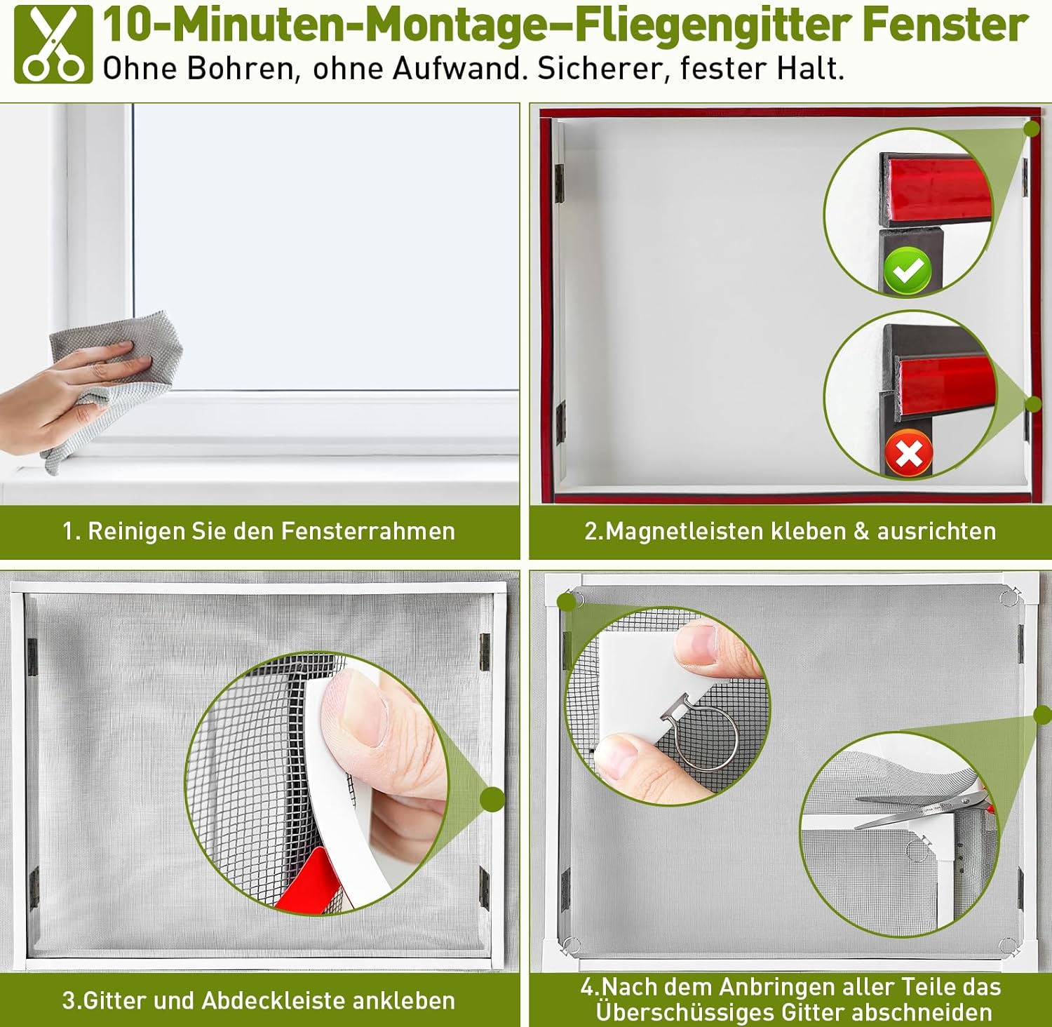 Thumbnail 6 de MLEJU Fliegengitter Fenster Magnet – insektenschutz magnetisch, zuschneidbar bis 120 x 130 cm, ohne Bohren